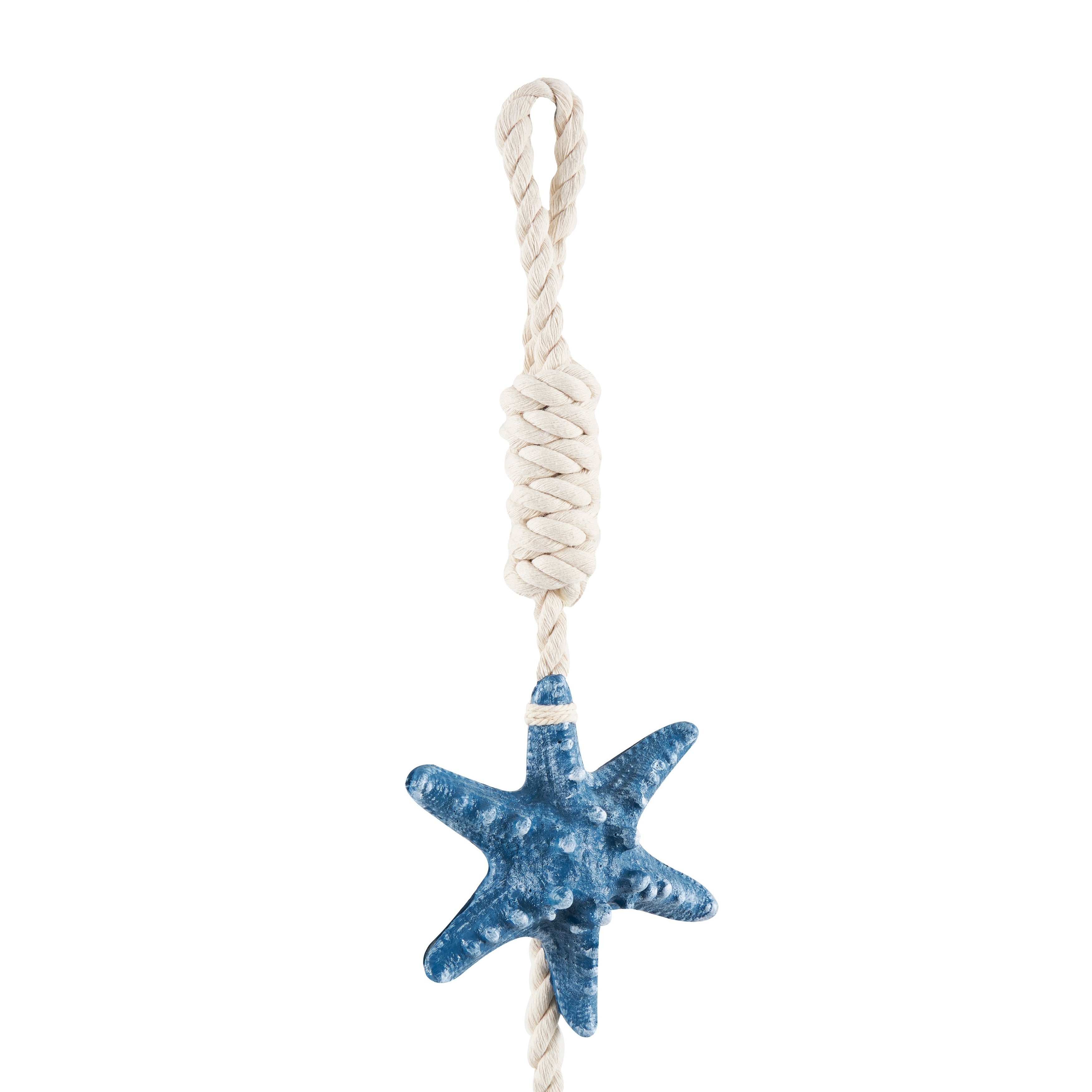 Cream Resin Handmade Layered Starfish Home Wall Decor with White Hanging Rope and Seashell Accents