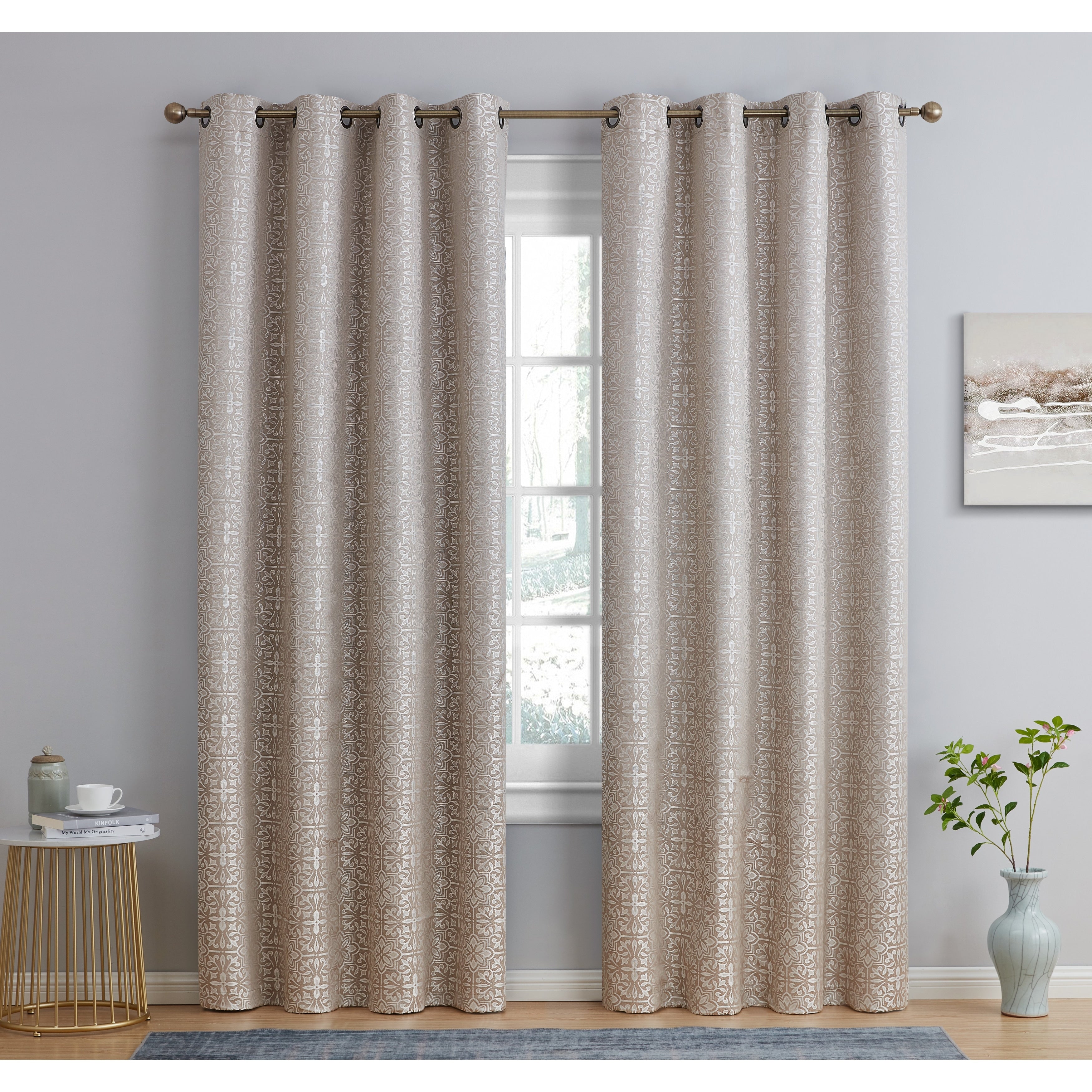 HLC.me Mia Tile 100% Complete Blackout Thermal Insulated Heat/Cold/UV Blocking Grommet Curtain Panels - Pair