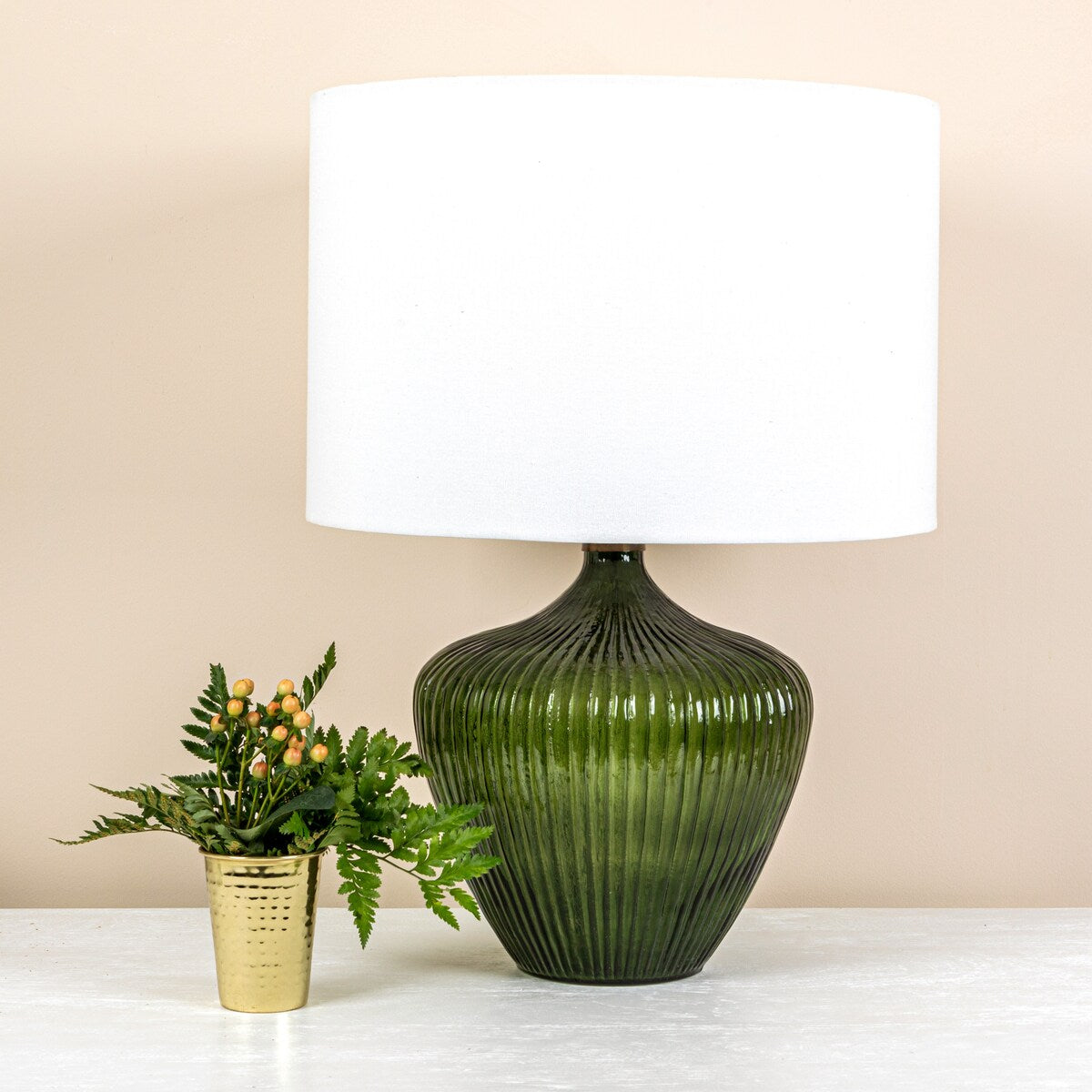 Glass Table Lamp with Drum Shade