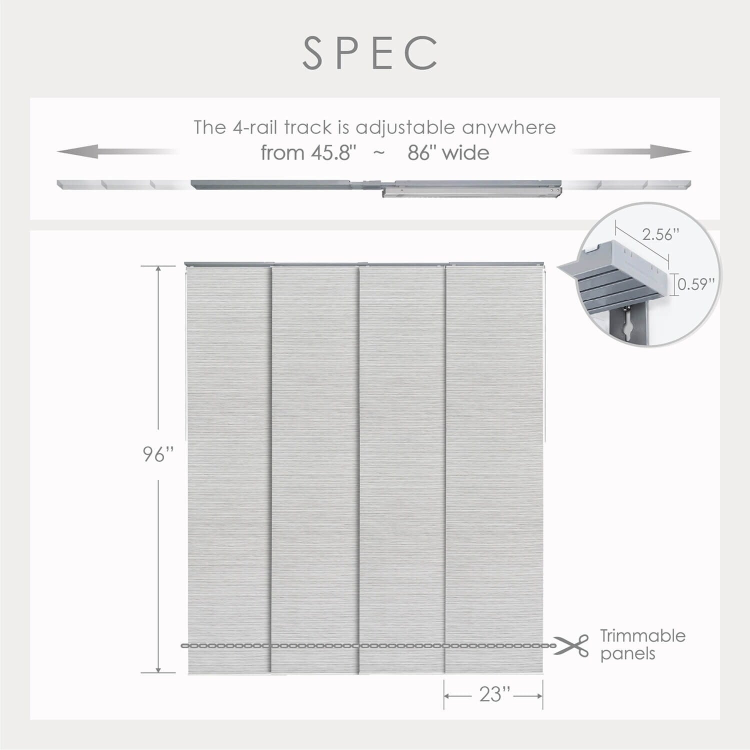 GoDear Design Adjustable Sliding Panel Track Blinds, Vertical Blinds, Classic, 45.8- 86 W x 96 L