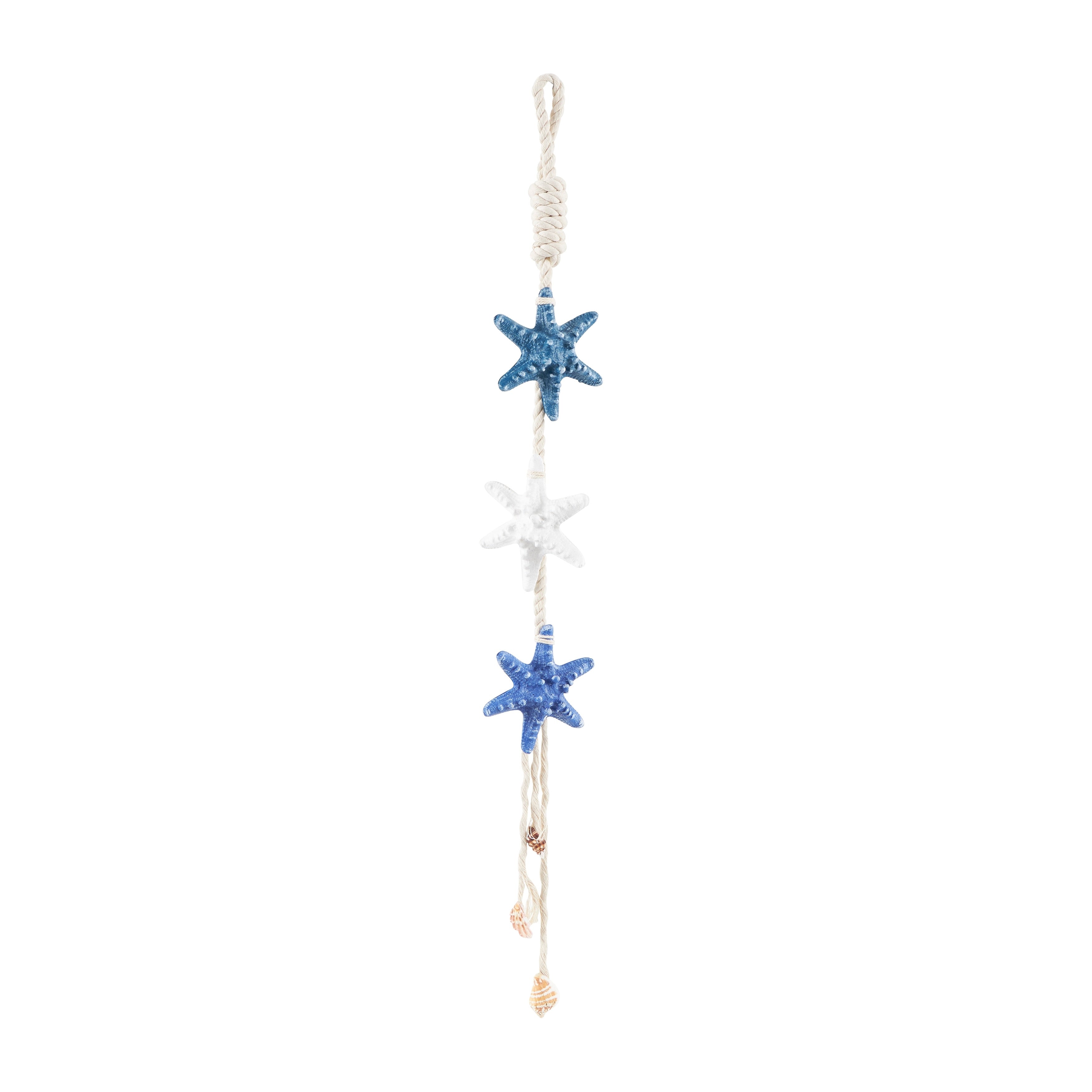 Cream Resin Handmade Layered Starfish Home Wall Decor with White Hanging Rope and Seashell Accents