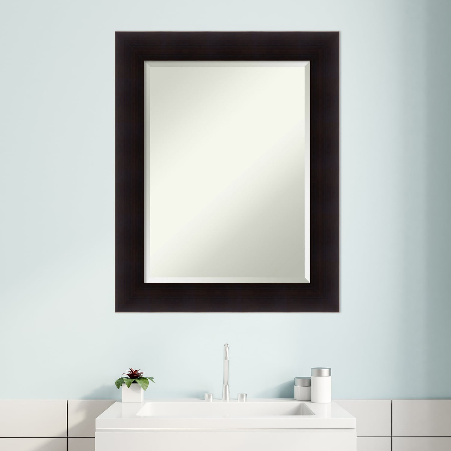 Beveled Wood Bathroom Wall Mirror - Portico Espresso Frame