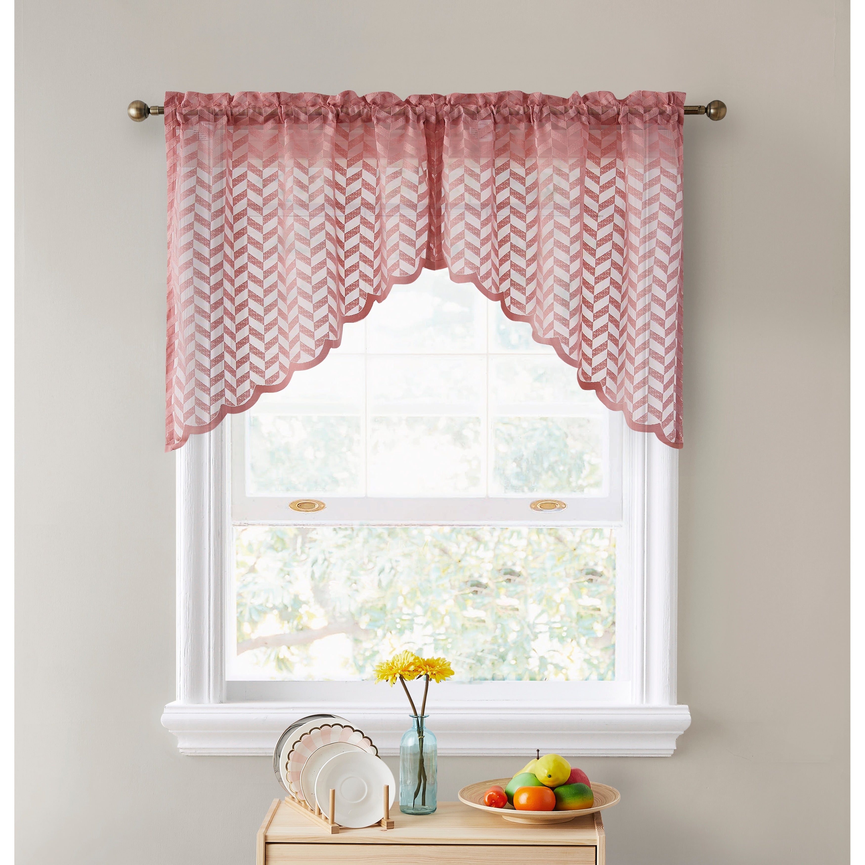 HLC.me Herringbone Lace Sheer Kitchen Cafe Curtain Tiers Swags Valance for Small Windows & Bathroom