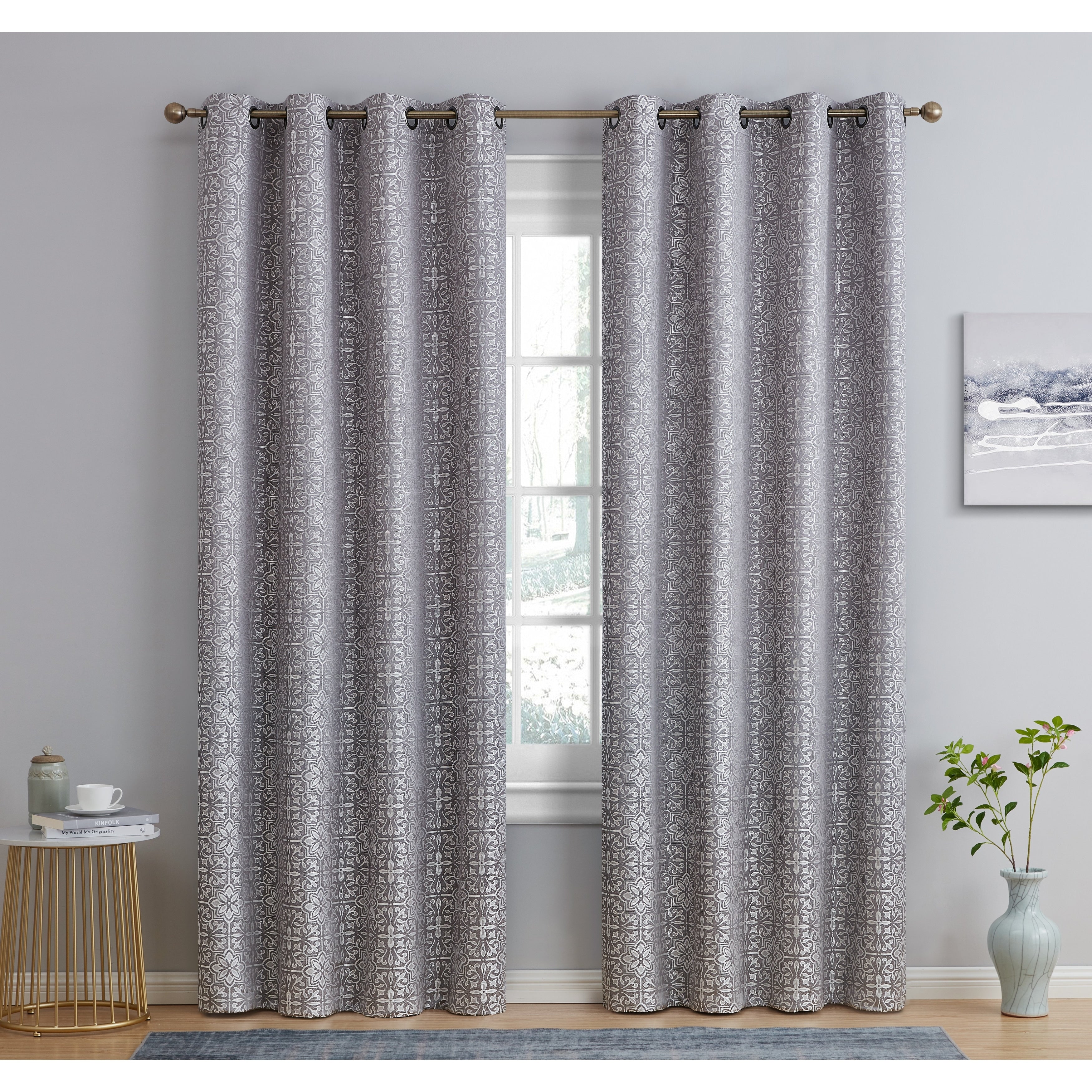 HLC.me Mia Tile 100% Complete Blackout Thermal Insulated Heat/Cold/UV Blocking Grommet Curtain Panels - Pair