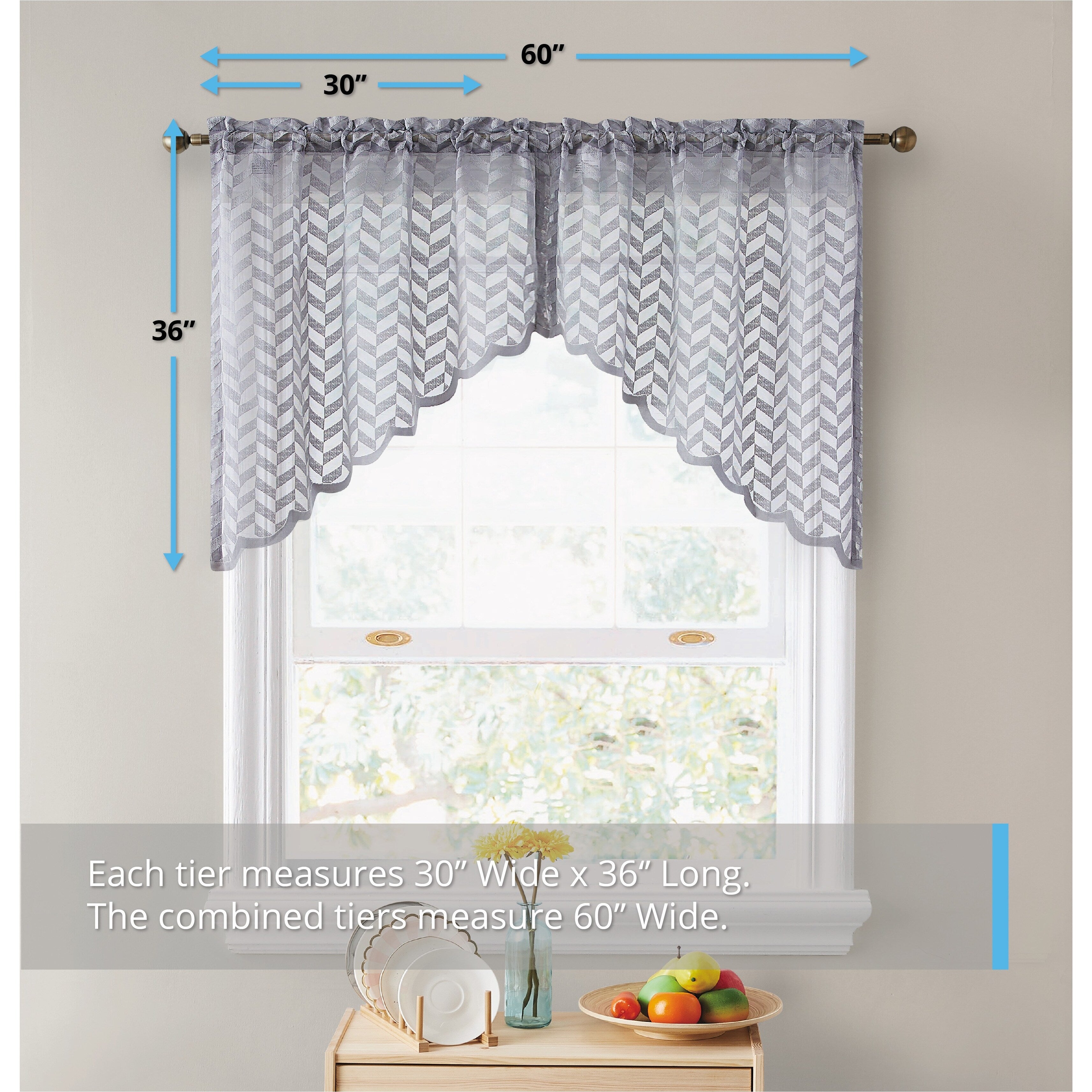 HLC.me Herringbone Lace Sheer Kitchen Cafe Curtain Tiers Swags Valance for Small Windows & Bathroom