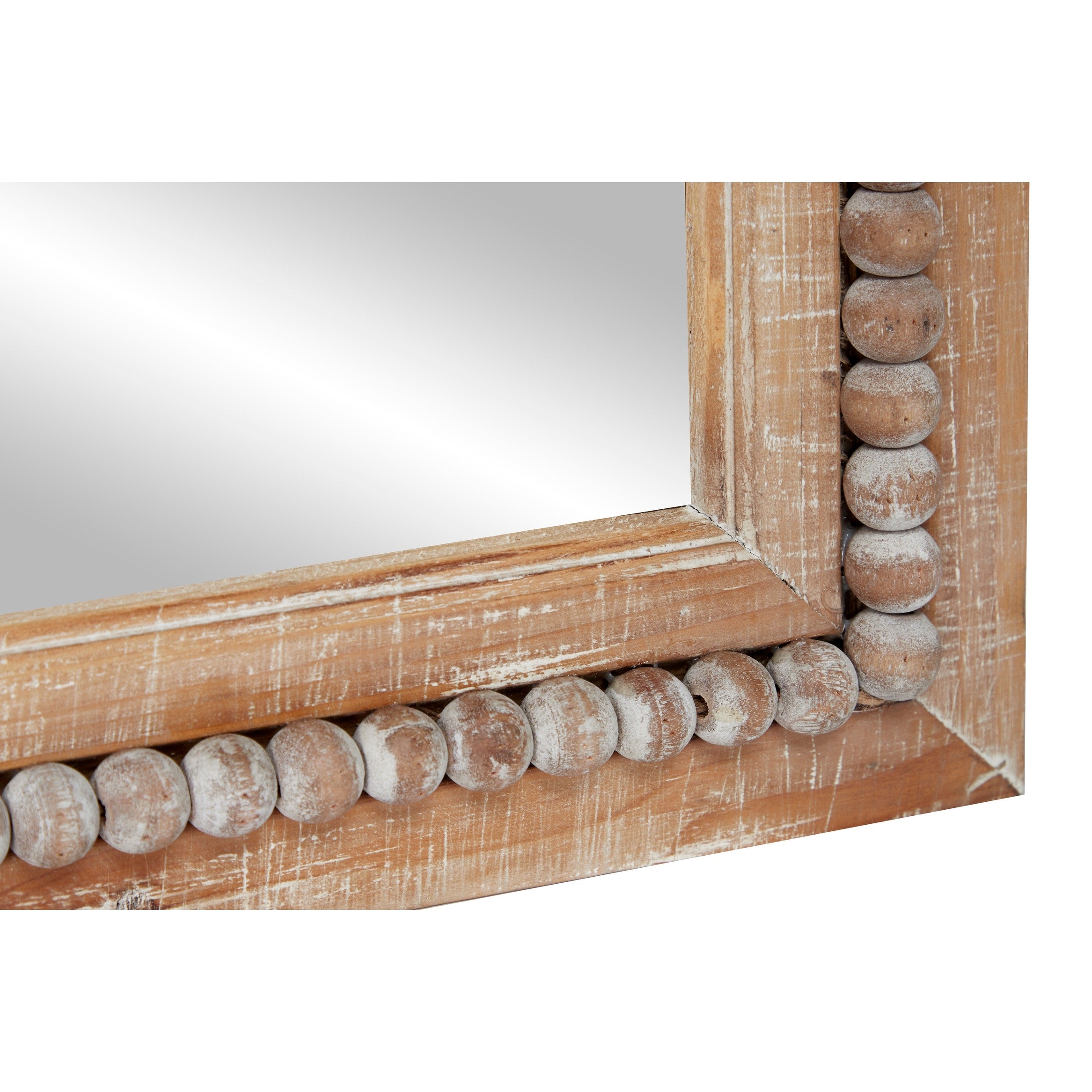 Wood Distressed Wall Mirror with Beaded Detailing - Light Brown or Brown - Roche River Decor