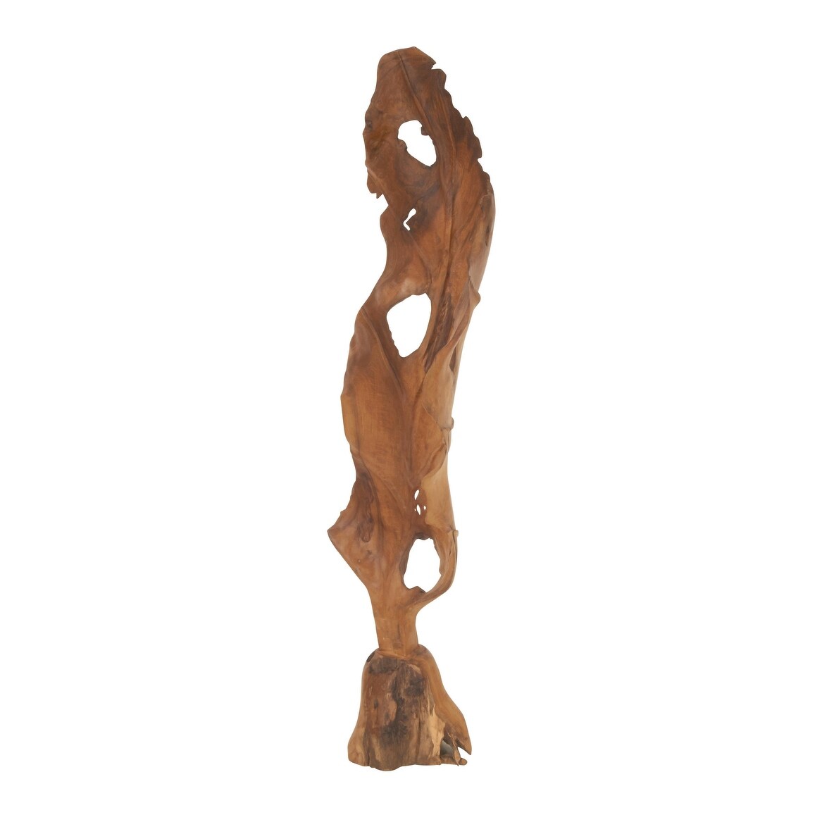 Teak Wood Leaf Handmade Live Edge Decorative Sculpture - Brown - Roche River Decor