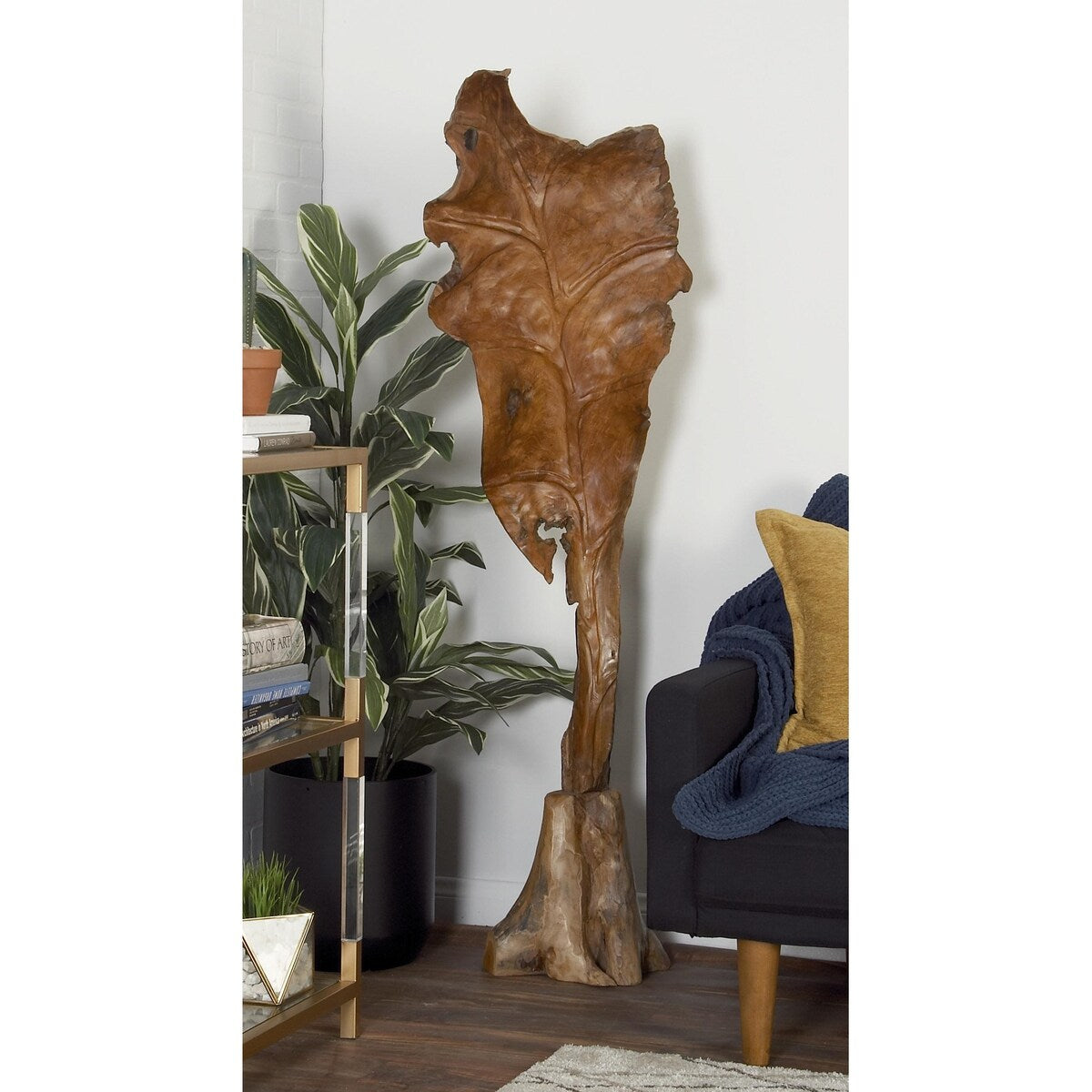 Teak Wood Leaf Handmade Live Edge Decorative Sculpture - Brown - Roche River Decor