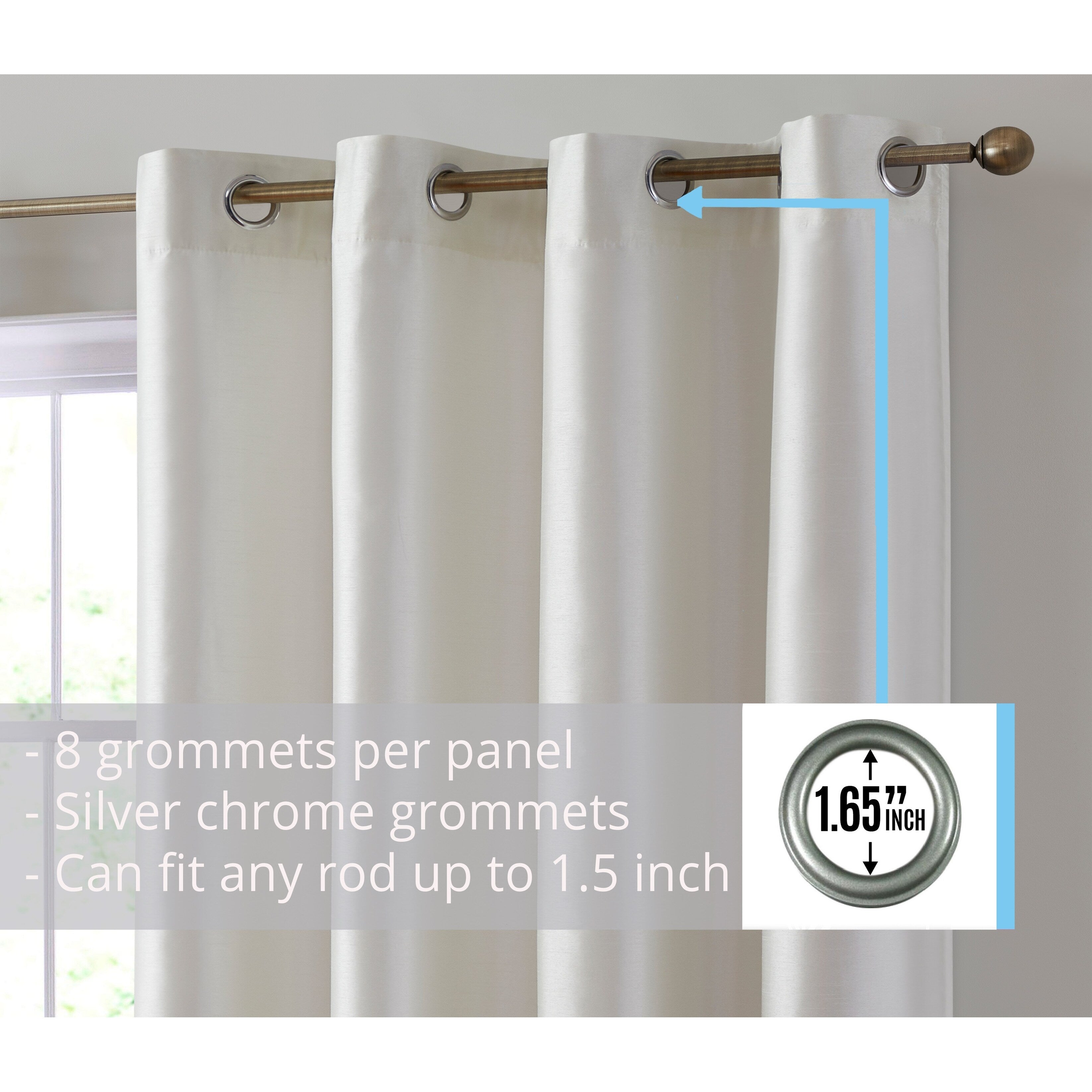 HLC.me Jefferson Faux Silk Semi Sheer Light Filtering Lined Grommet Window Curtain Bedroom, 2 Panels