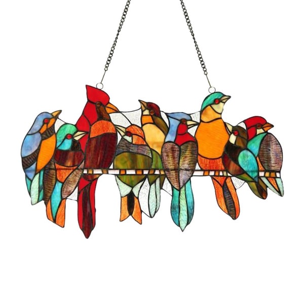 Chloe Tiffany-style Stained Glass Bird Window Panel