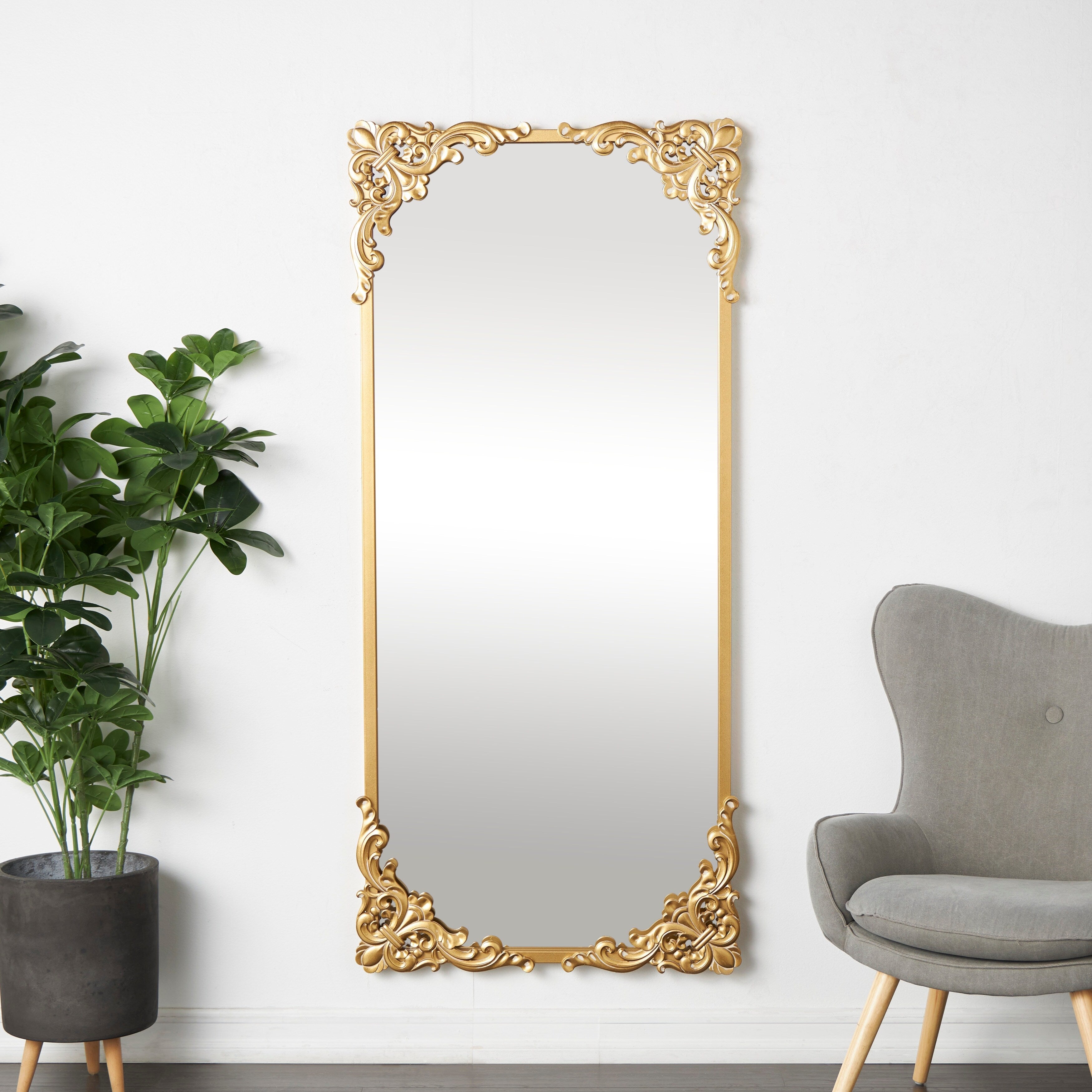 Metal Scroll Ornate Baroque Floor or Wall Mirror - Gold - Various Sizes and Shapes - Roche River Decor