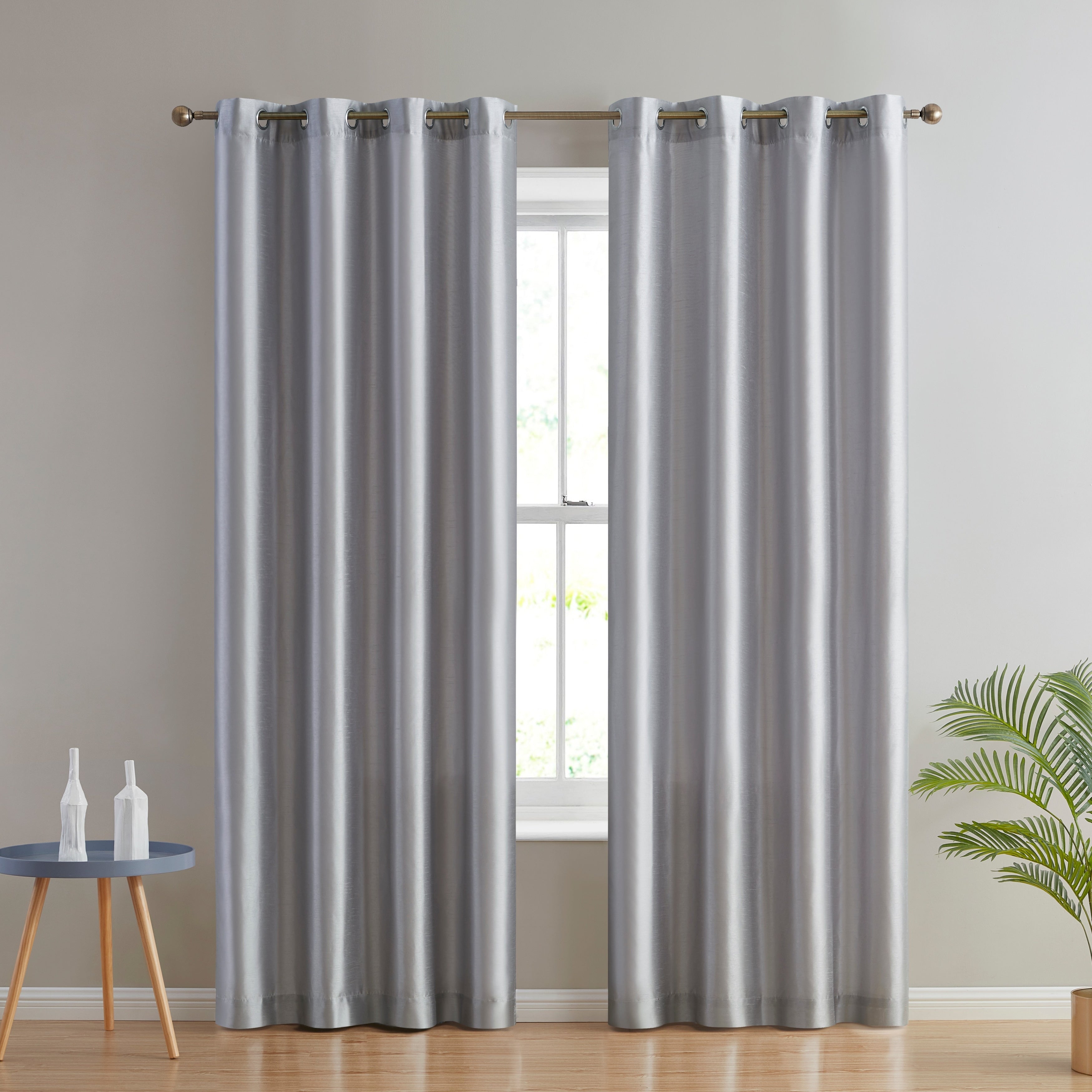 HLC.me Jefferson Faux Silk Semi Sheer Light Filtering Lined Grommet Window Curtain Bedroom, 2 Panels