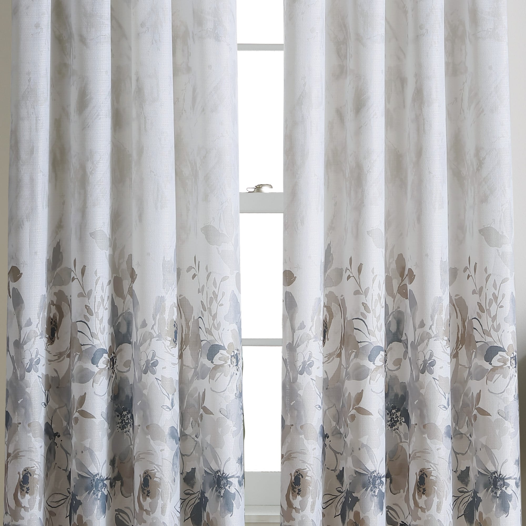 Watercolor Floral Flip Over Rod Pocket Single Curtain Panel