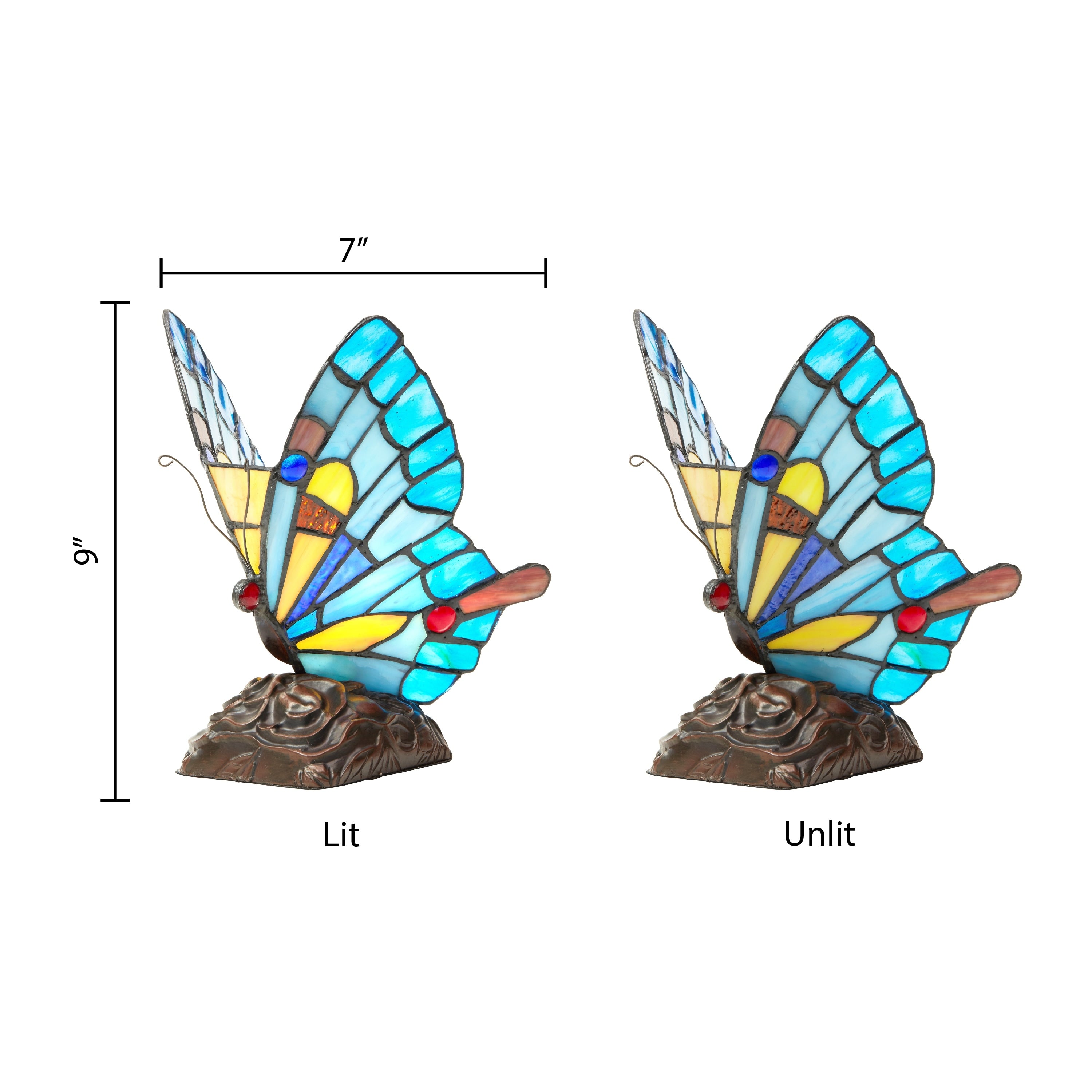 River of Goods Stained Glass 9.5-inch Tiffany Style Flying Butterfly Accent Lamp