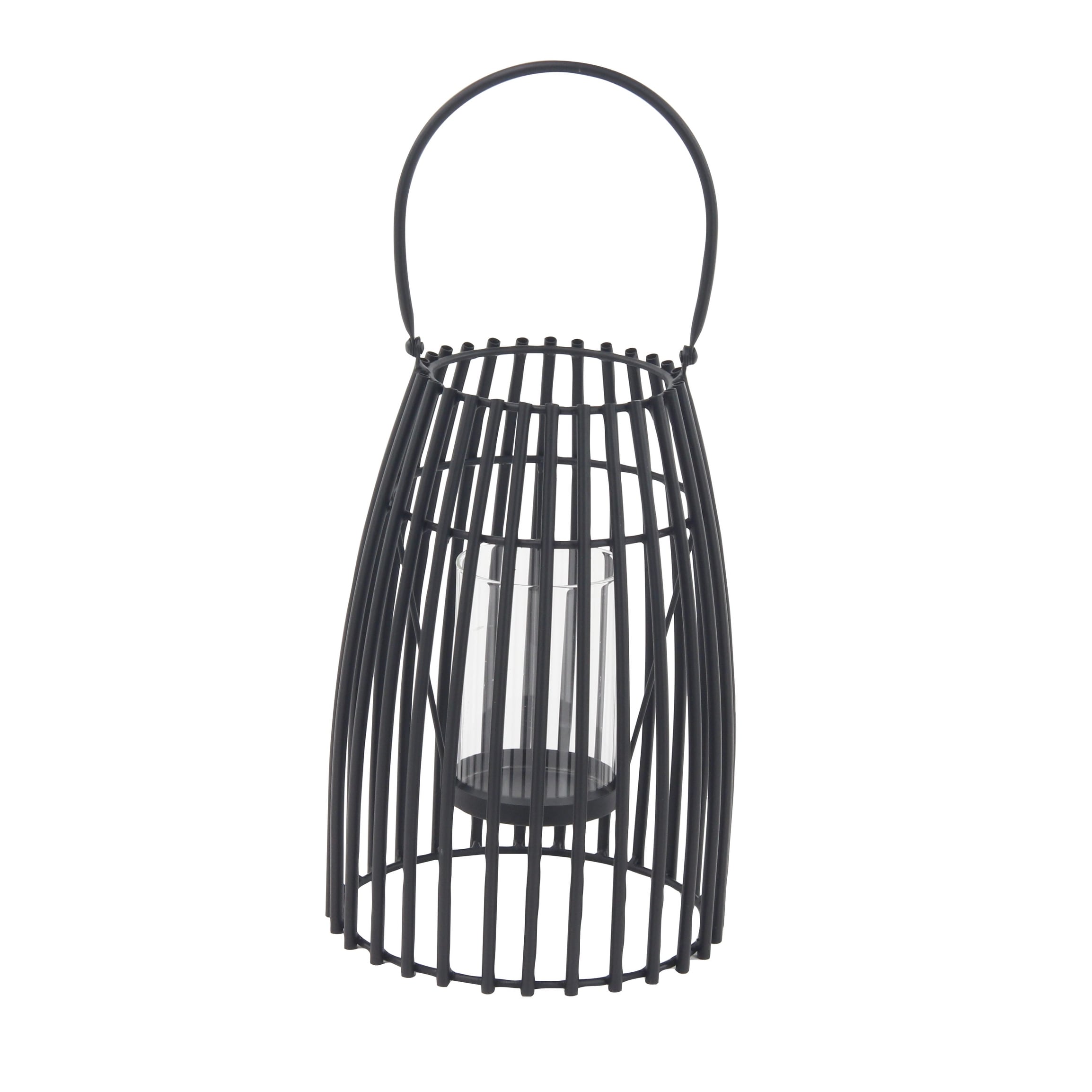 Black Metal Decorative Indoor Outdoor Candle Lantern with Handle - 8 x 8 x 12