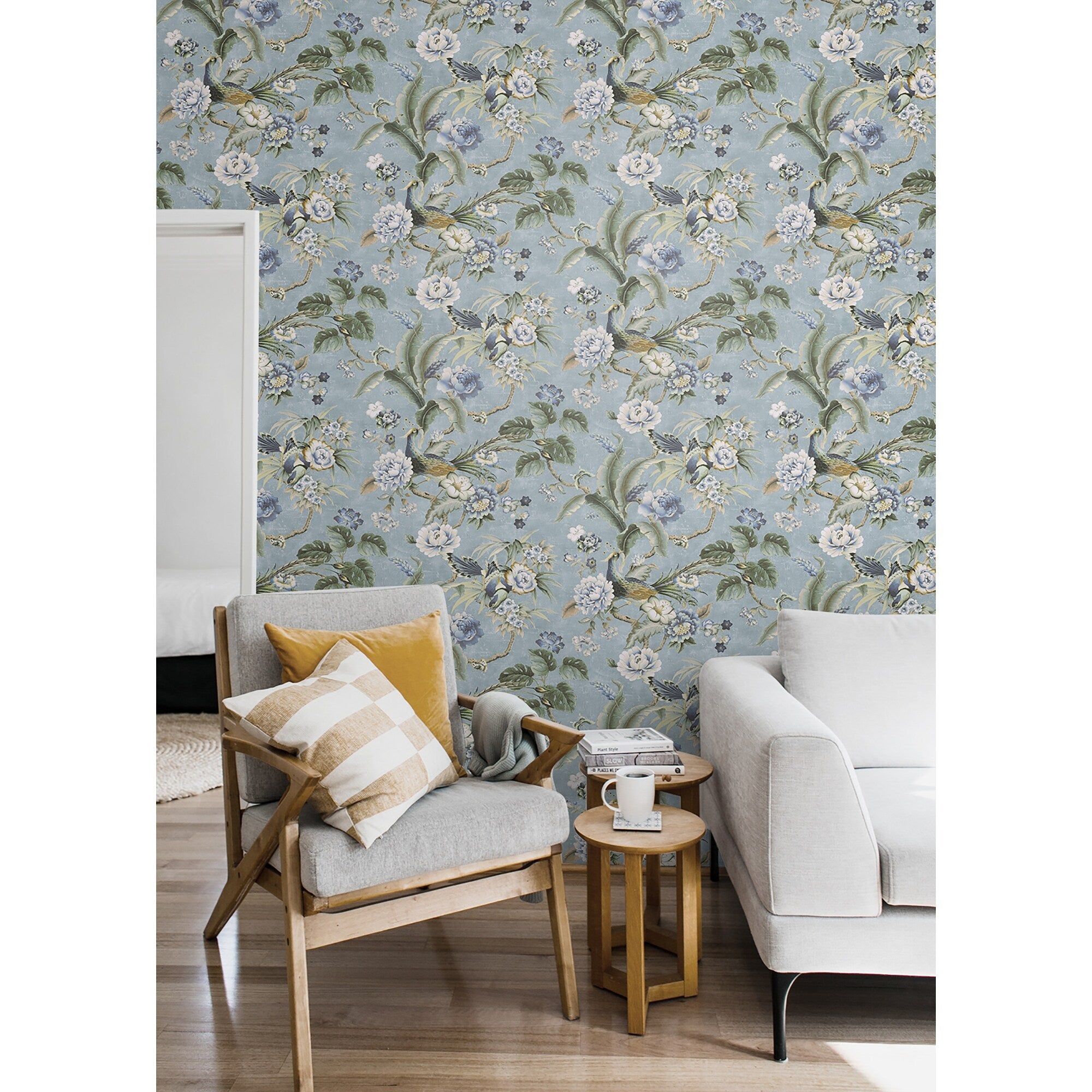 Surface Style Passerine Pavilion Blue Geyser Peel and Stick Wallpaper - 20.5 in. W x 18 ft. L