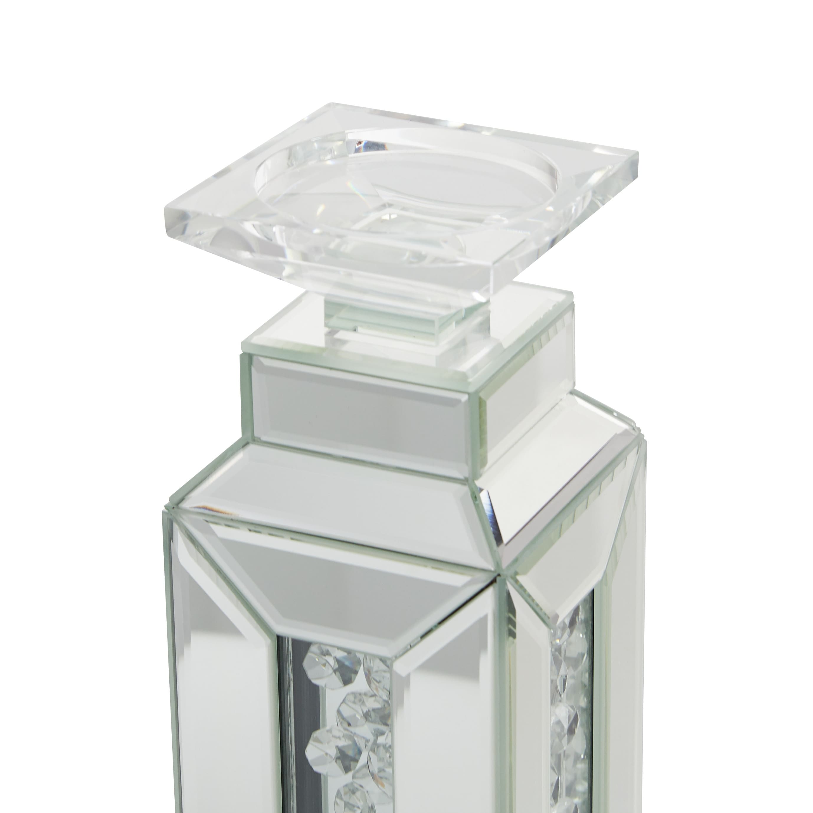 Glass Pillar Candle Holder with Floating Crystals