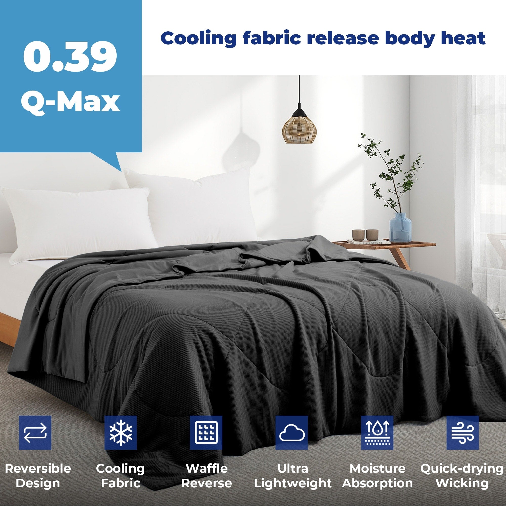 Lightweight Breathable Cooling Waffle Reversible Summer Blanket, Dual-side Cool Touch Comforter