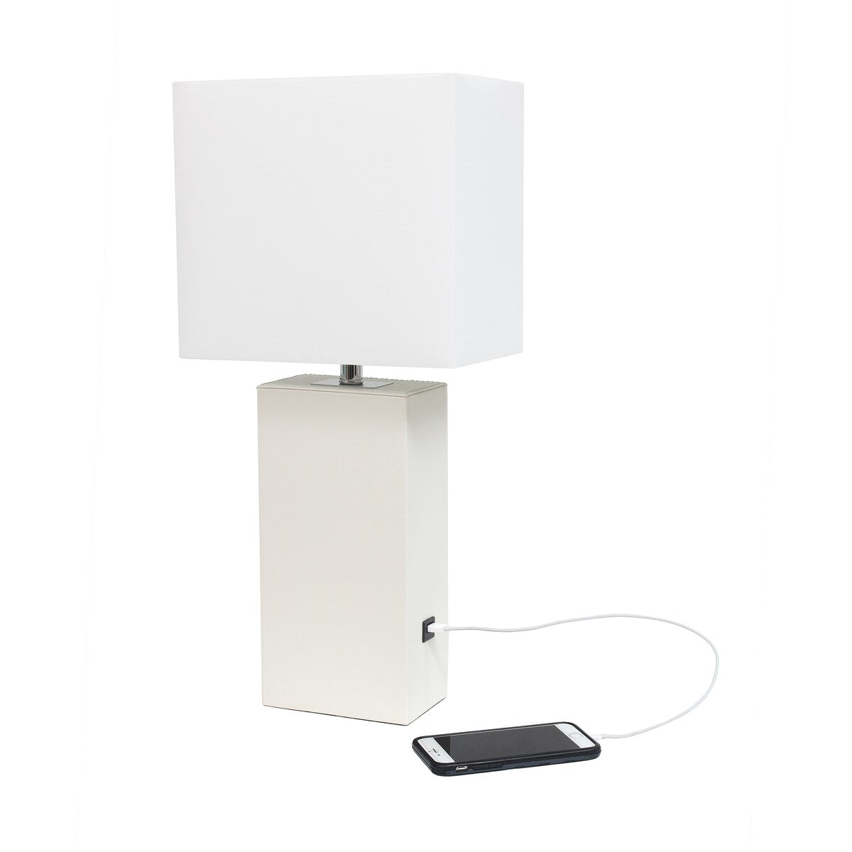 Elegant Designs 21 Modern Leather Wrapped Table Lamp with USB Port, With LED Bulb