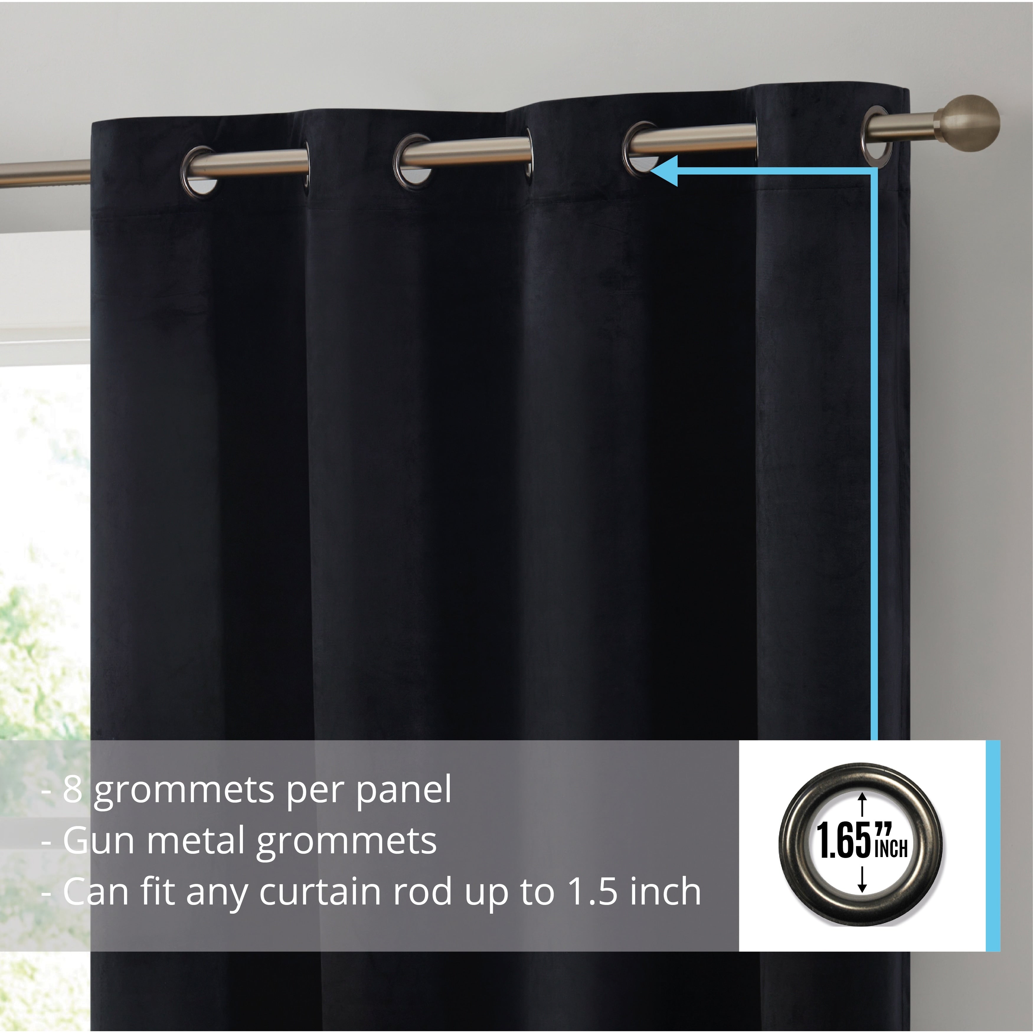 HLC.me Sawyer Premium Luxurious Lush Velvet Soft Light Filtering Grommet Window Curtains - Set of 2