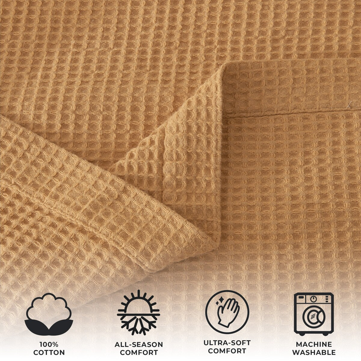 Linery & Co. 100% Cotton All-Season Lightweight Waffle Weave Knit Throw Blanket