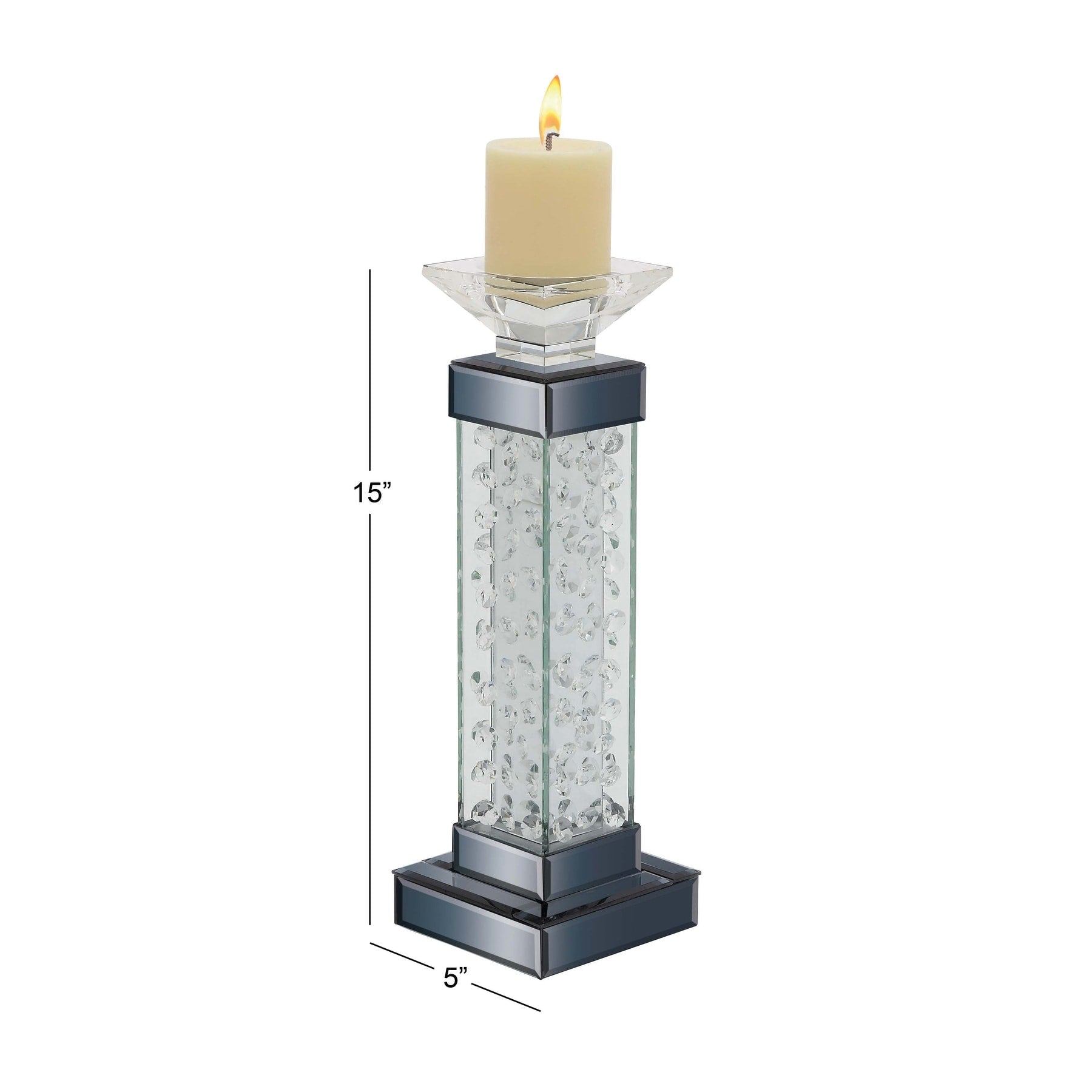 Glass Pillar Candle Holder with Floating Crystals