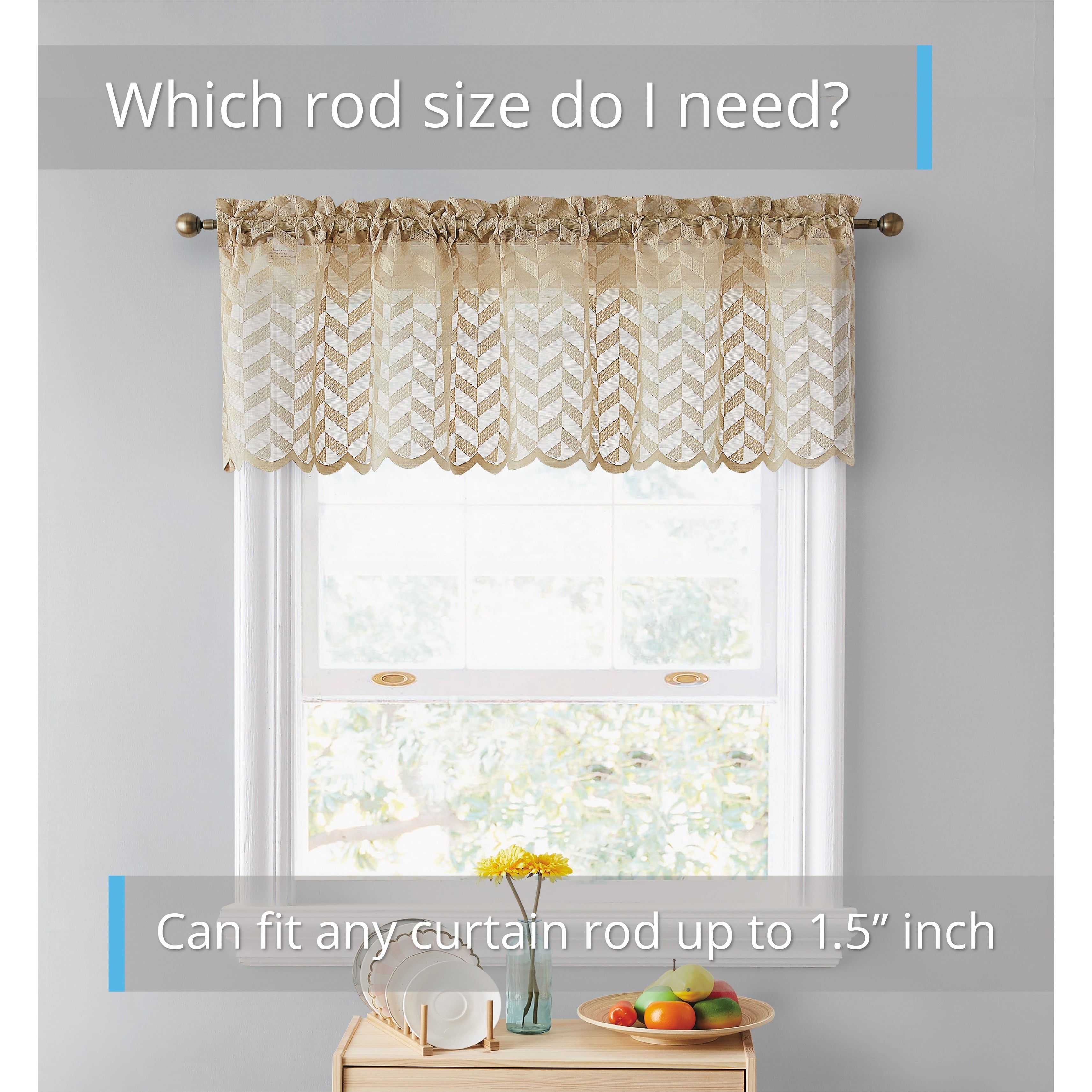 HLC.me Herringbone Lace Sheer Kitchen Cafe Curtain Tiers Swags Valance for Small Windows & Bathroom