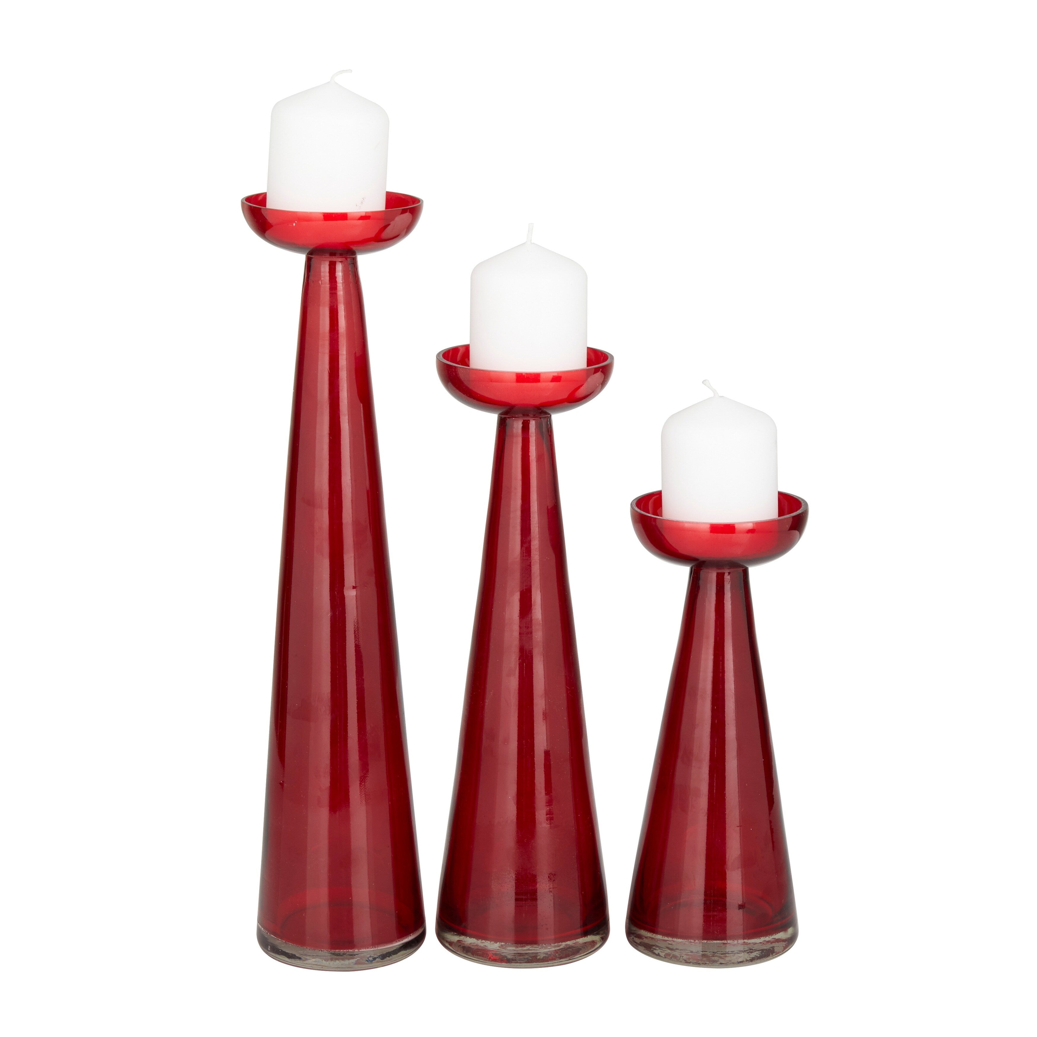 Gold, Clear, Green or Red Glass Pillar Candle Holder (Set of 3) - S/3 15, 12, 9H