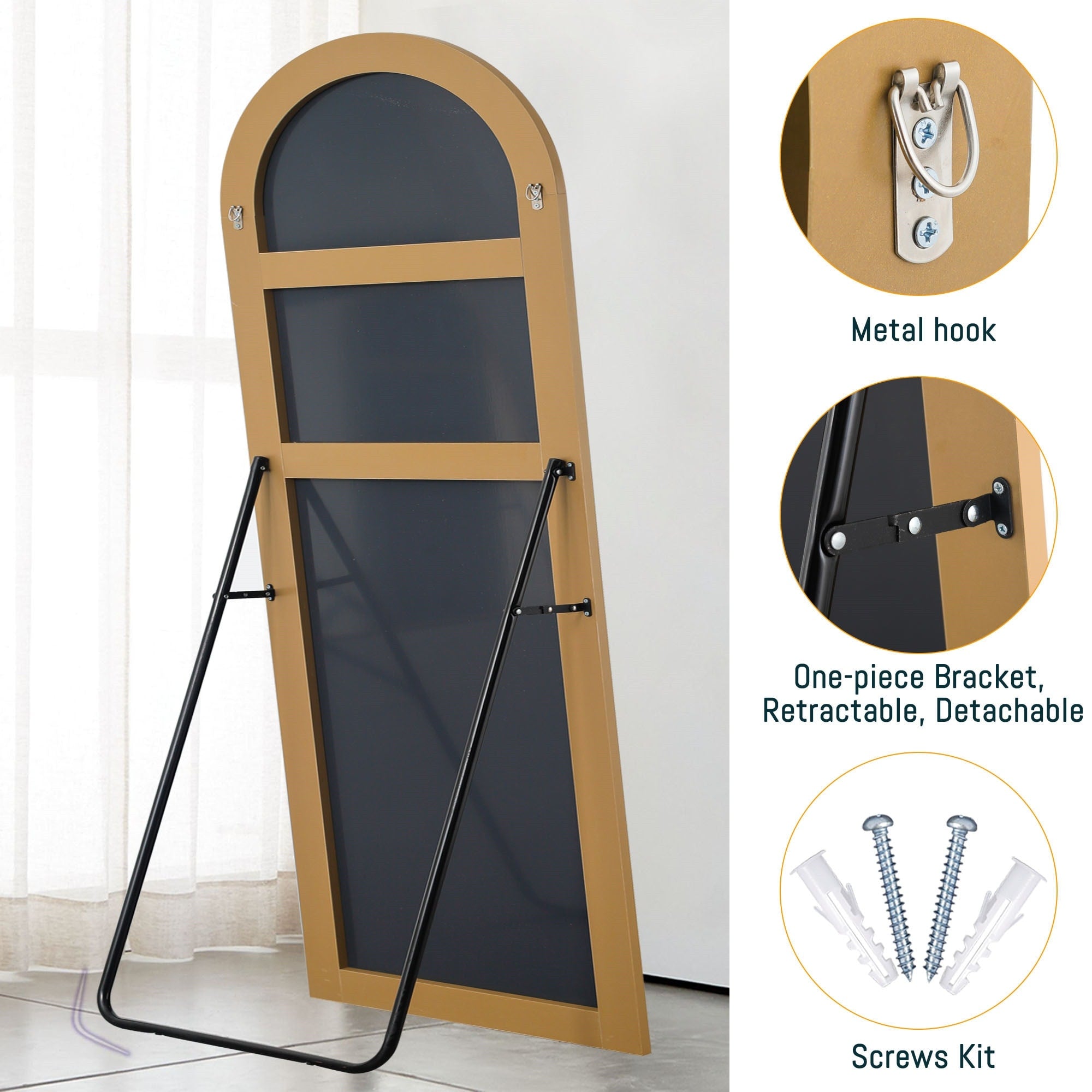 Modern Arched Mirror Full-Length Floor Mirror with Stand