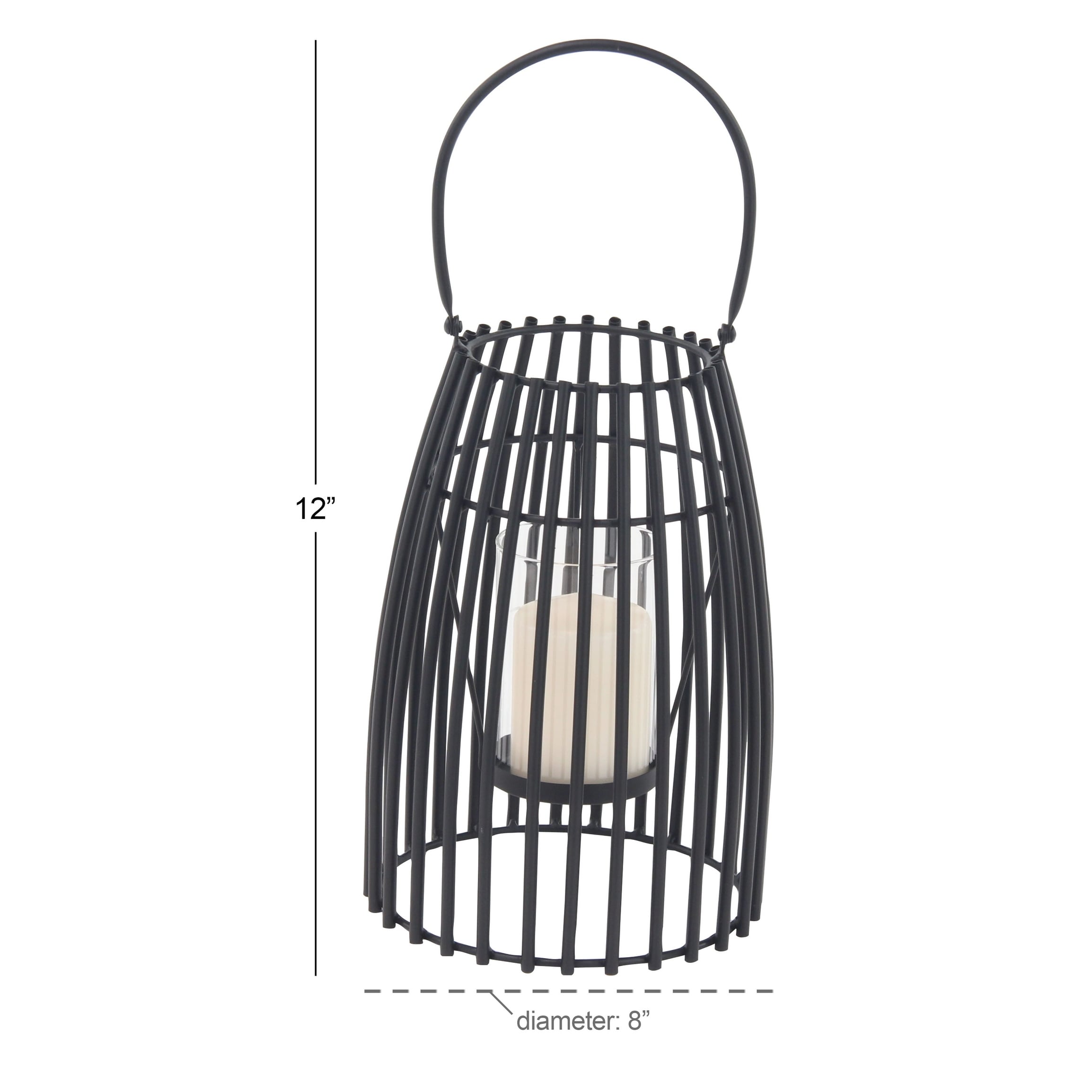 Black Metal Decorative Indoor Outdoor Candle Lantern with Handle - 8 x 8 x 12