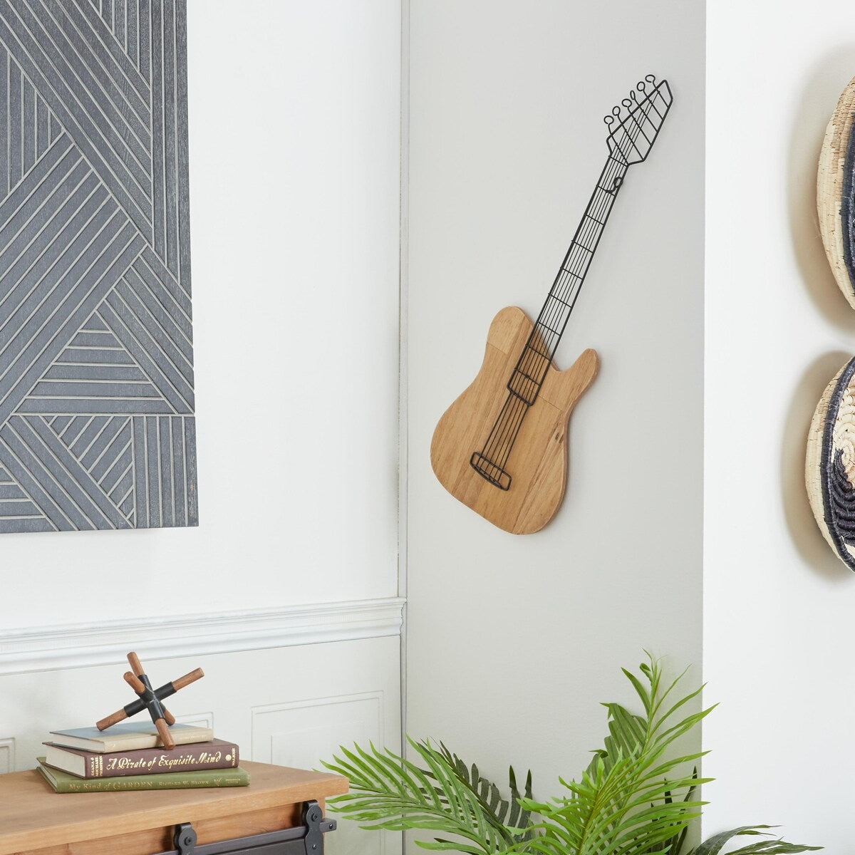 Wooden Guitar Home Wall Decor - Brown - Roche River Decor