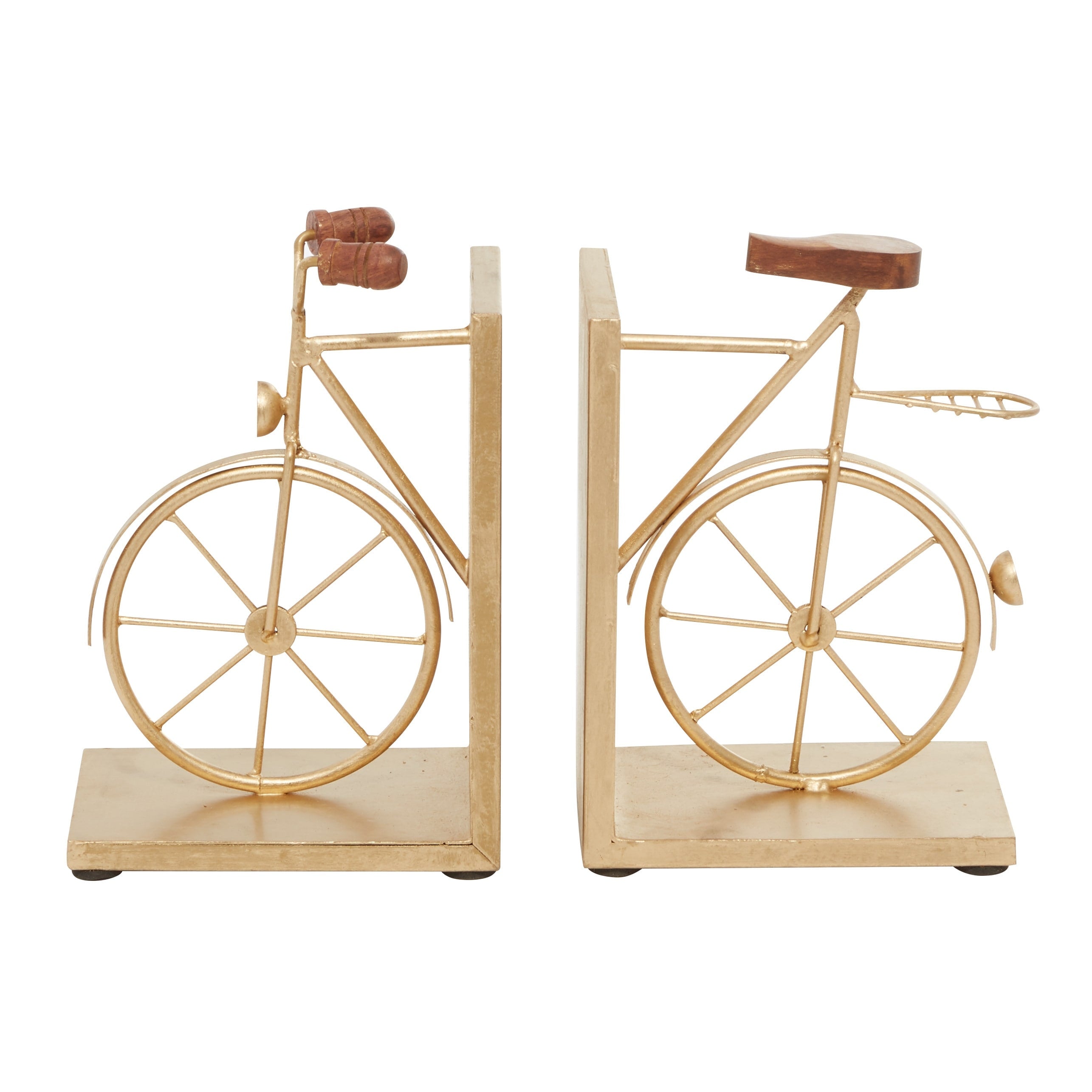 Black or Gold Metal Bike Bookends with Wood Accents (Set of 2)