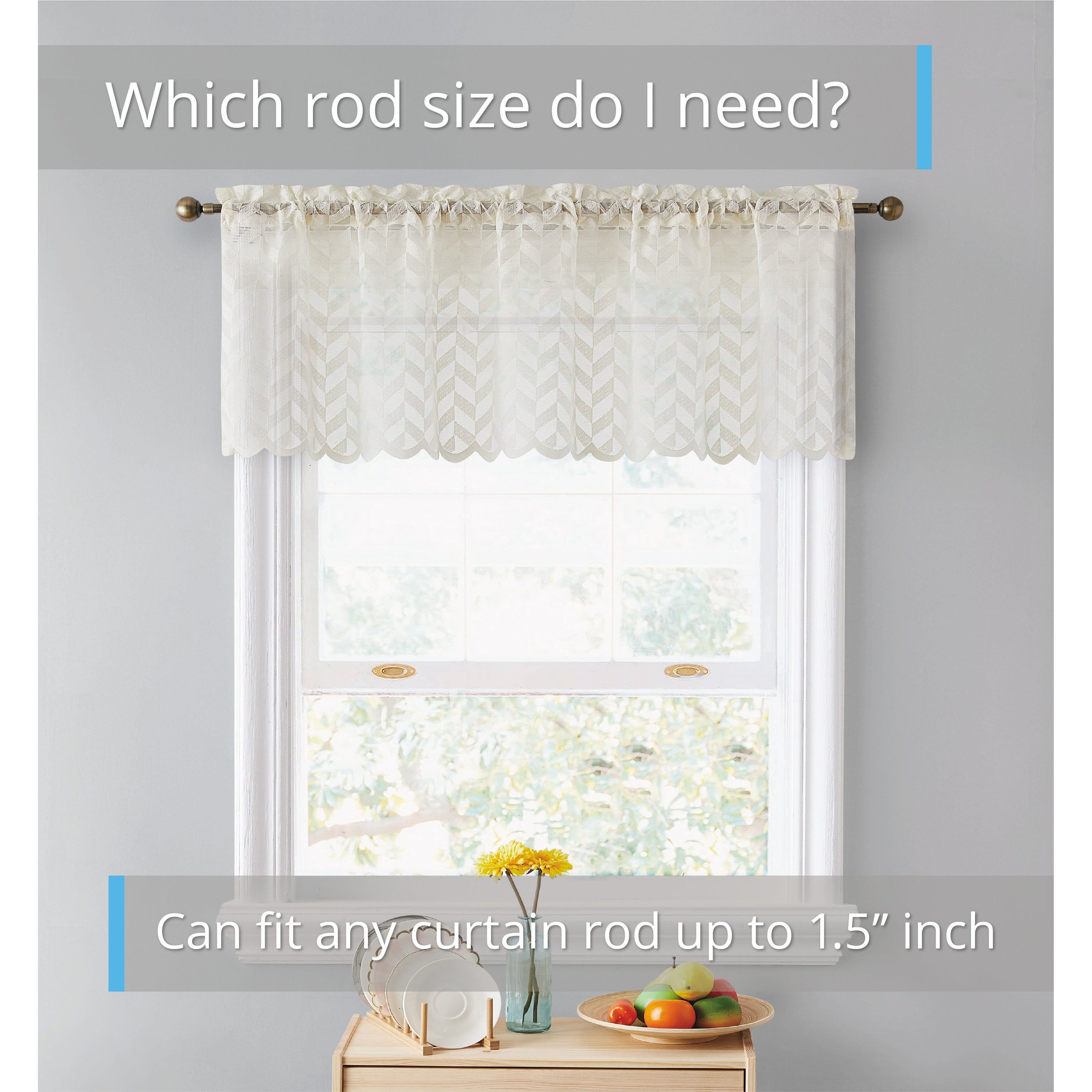 HLC.me Herringbone Lace Sheer Kitchen Cafe Curtain Tiers Swags Valance for Small Windows & Bathroom