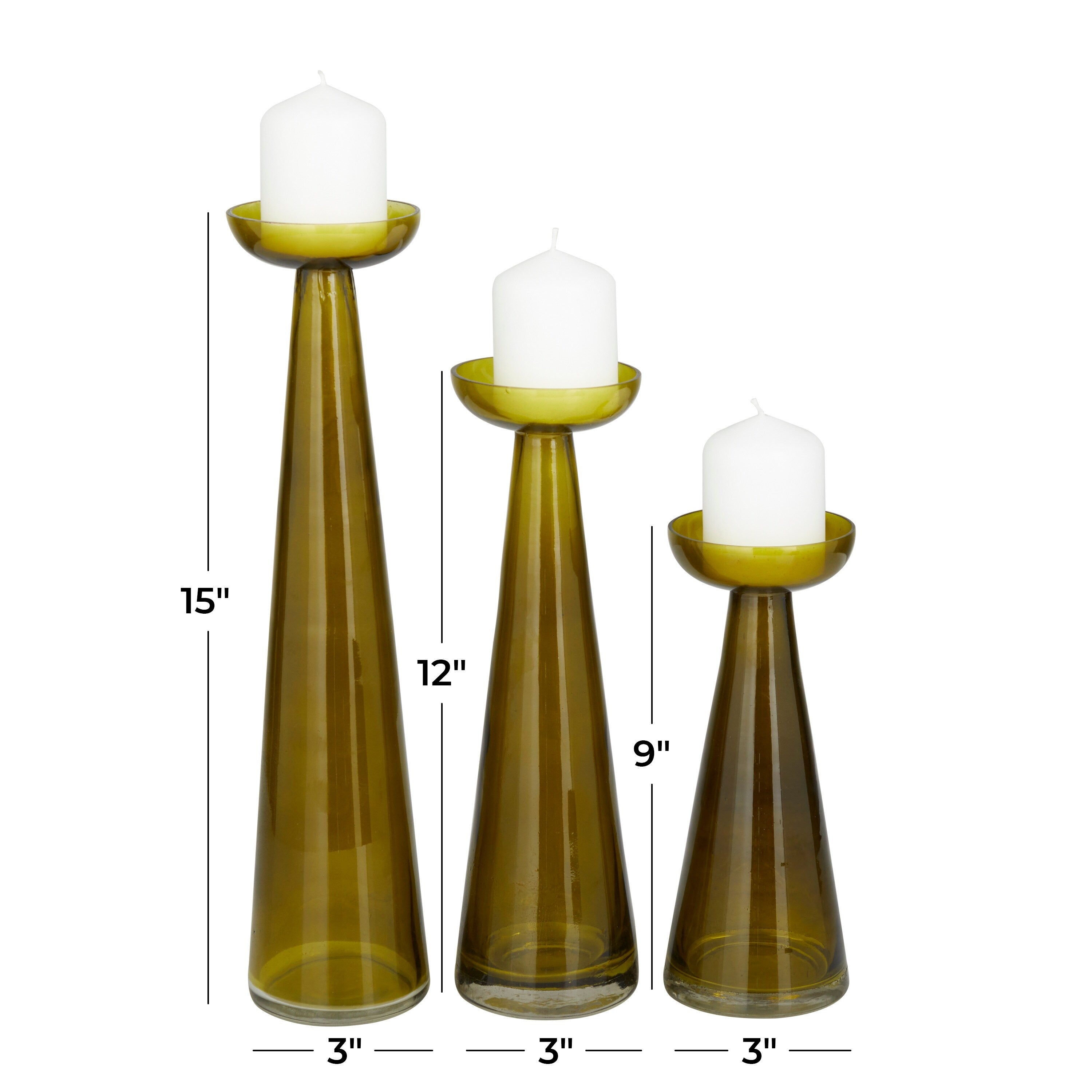 Gold, Clear, Green or Red Glass Pillar Candle Holder (Set of 3) - S/3 15, 12, 9H