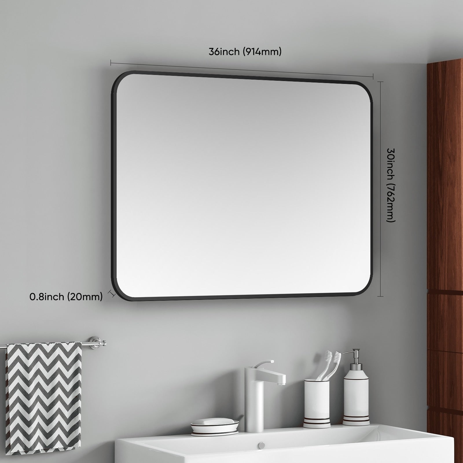 Black Metal Framed Mirror Rectangle Wall Mount Bathroom Vanity Mirror