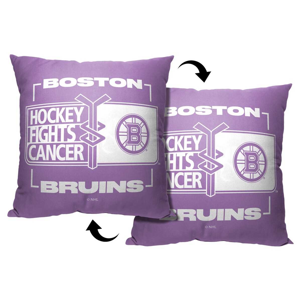 NHL Help Fight Cancer Fight For Bruins Printed Throw Pillow - Purple