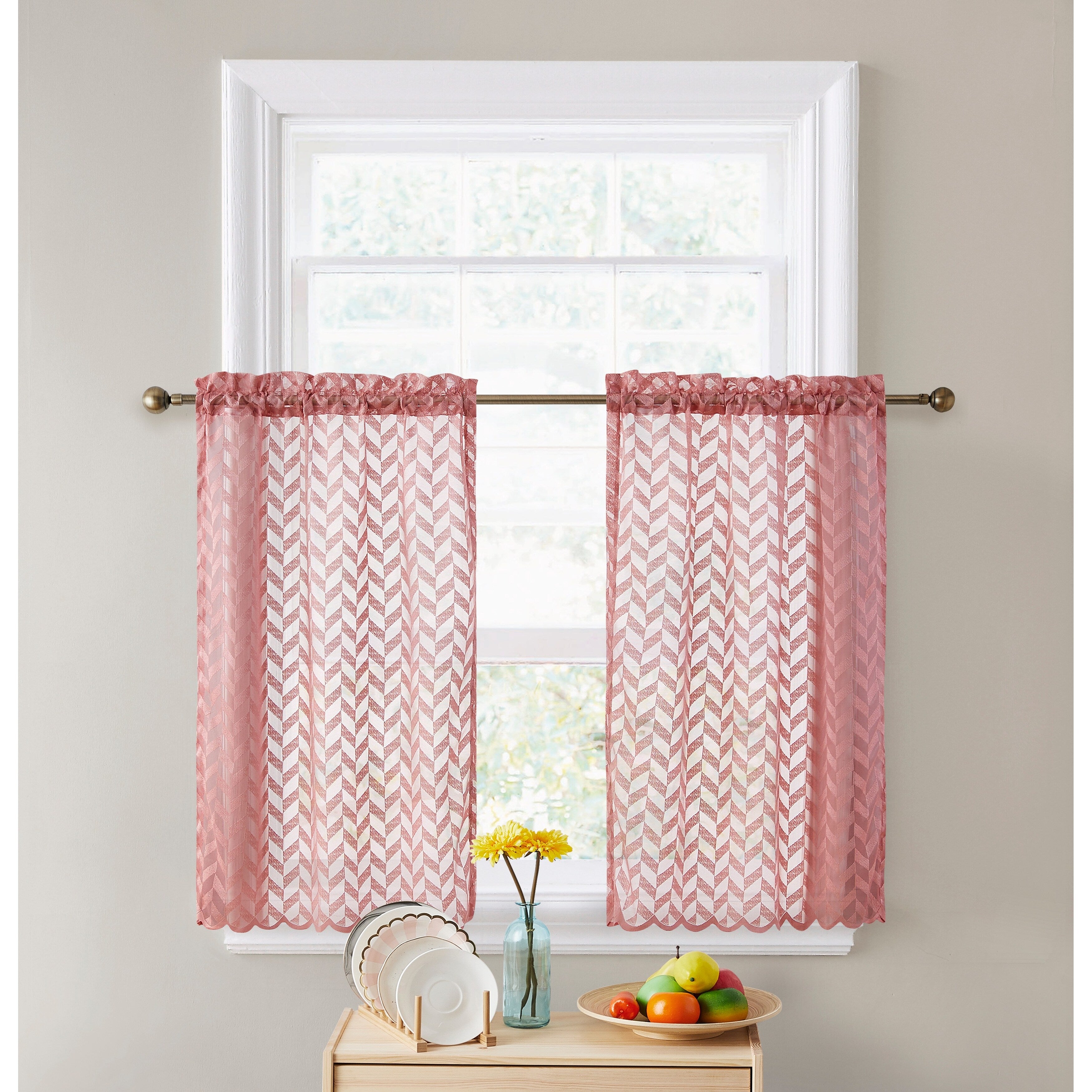 HLC.me Herringbone Lace Sheer Kitchen Cafe Curtain Tiers Swags Valance for Small Windows & Bathroom