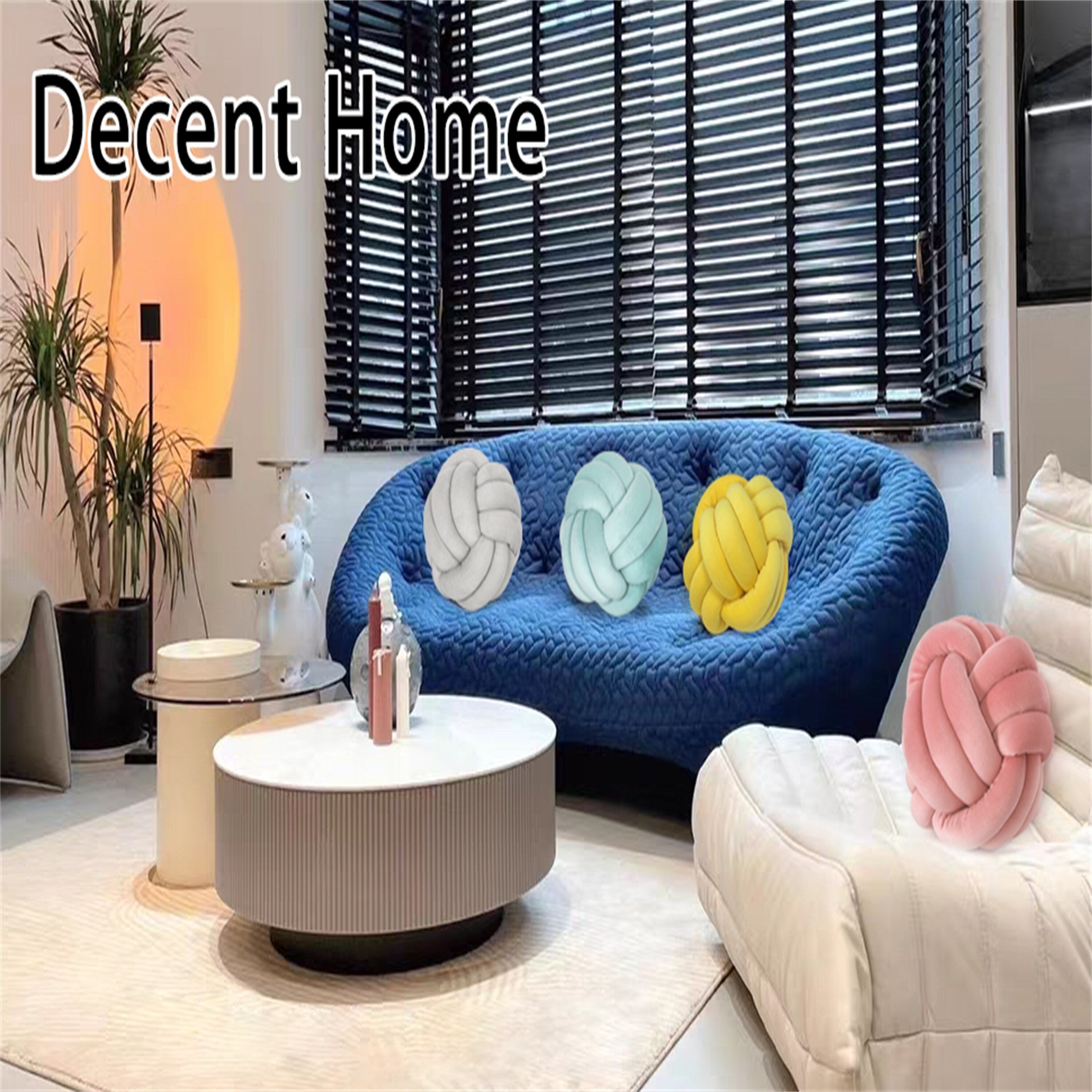 Adeco Doll Cotton Knot Ball Throw Pillow Velvet Decorative Round Pillow