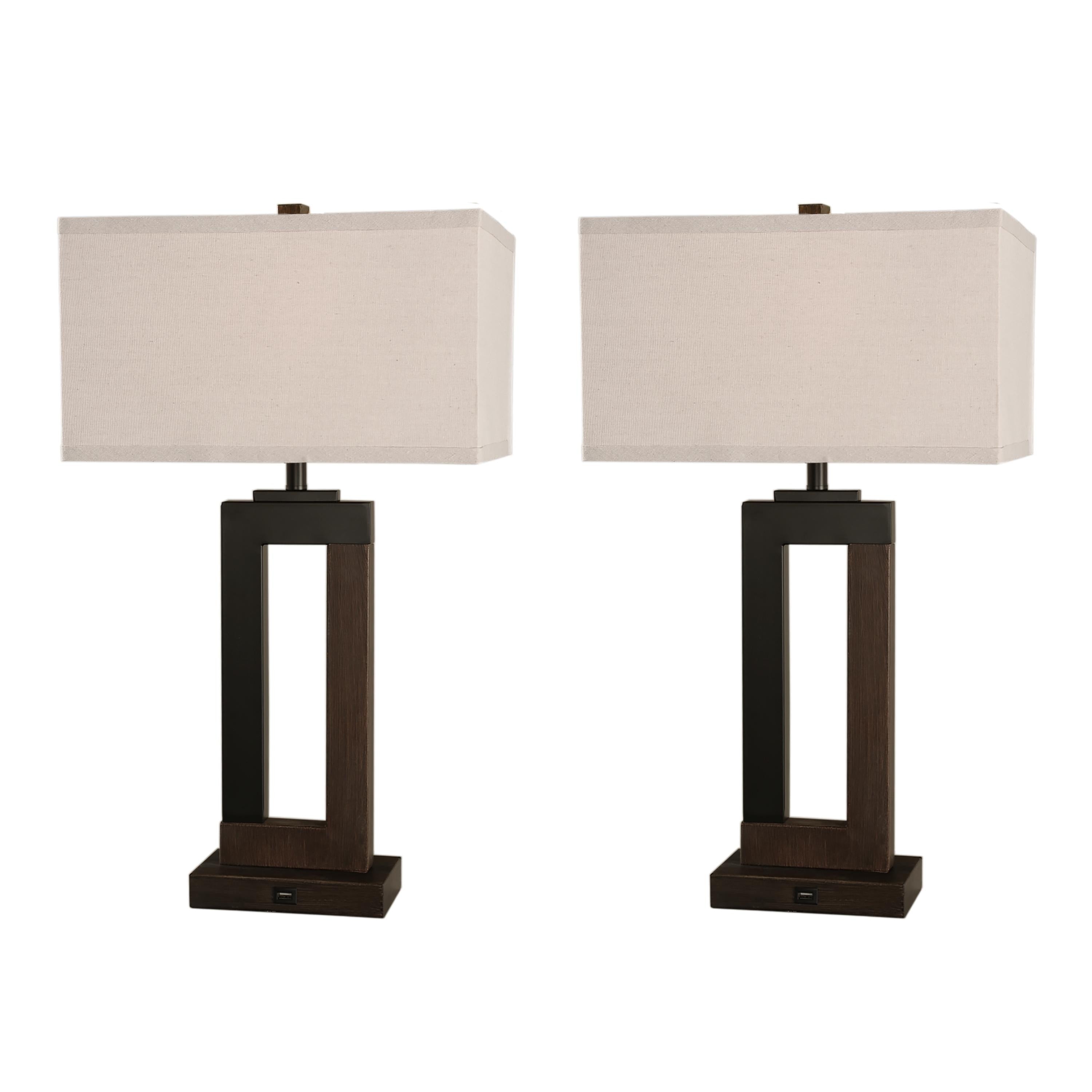 25.9 Rectangle Cotton Shade Wood Table Lamps Set of 2