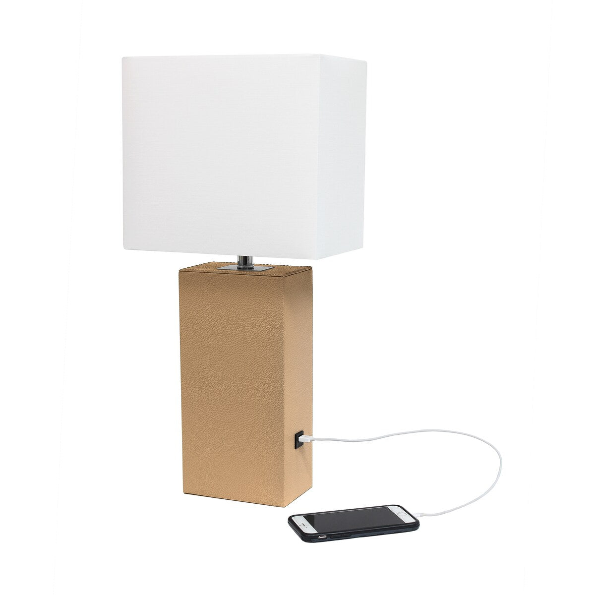 Elegant Designs 21 Modern Leather Wrapped Table Lamp with USB Port, With LED Bulb