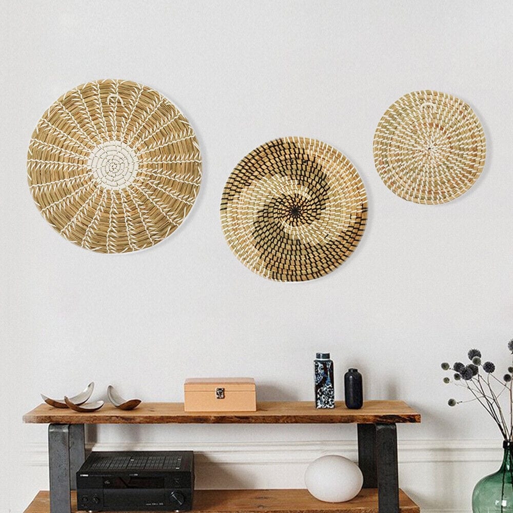 Handmade Boho Wall Decor Set of 3 Decorative Woven Basket