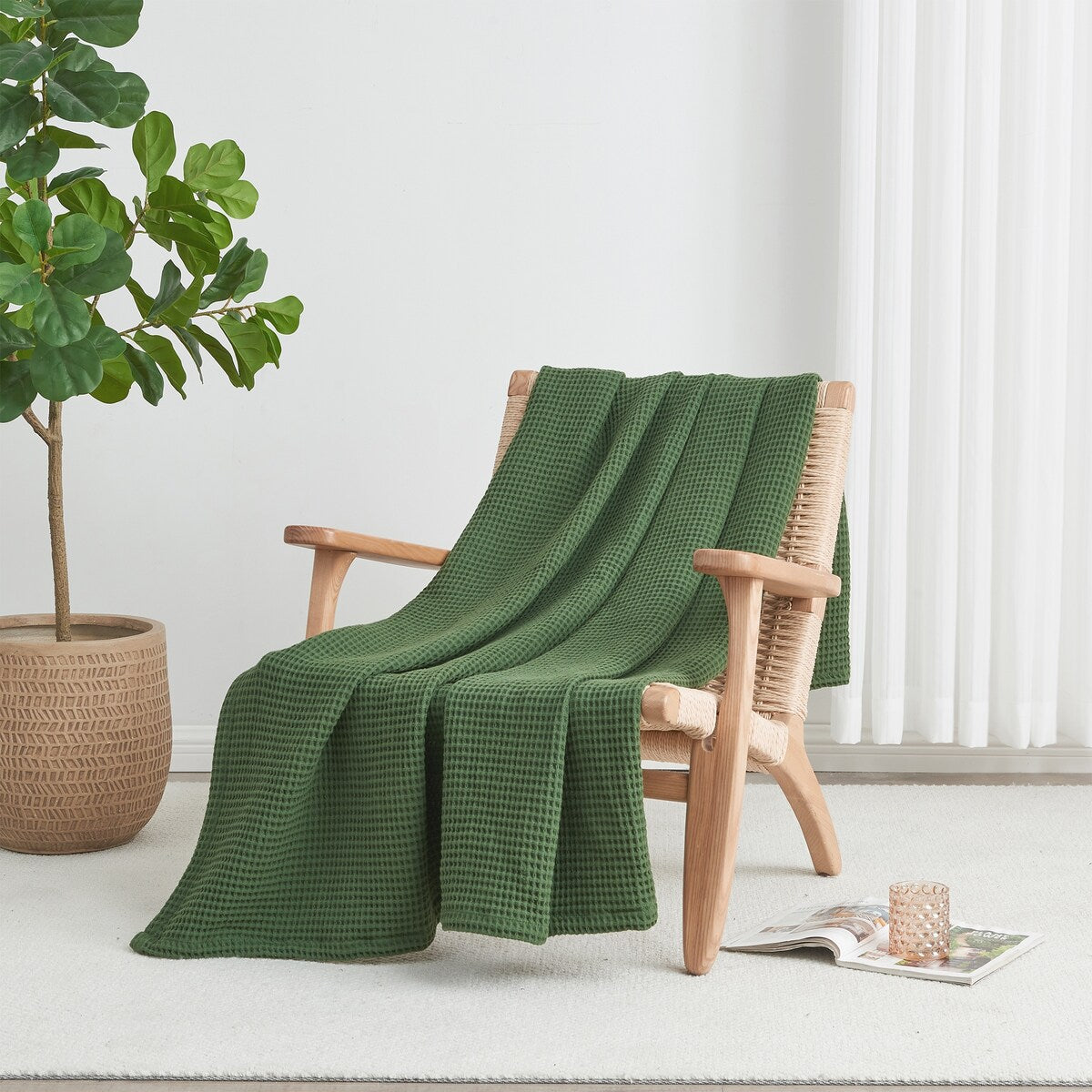 Linery & Co. 100% Cotton All-Season Lightweight Waffle Weave Knit Throw Blanket