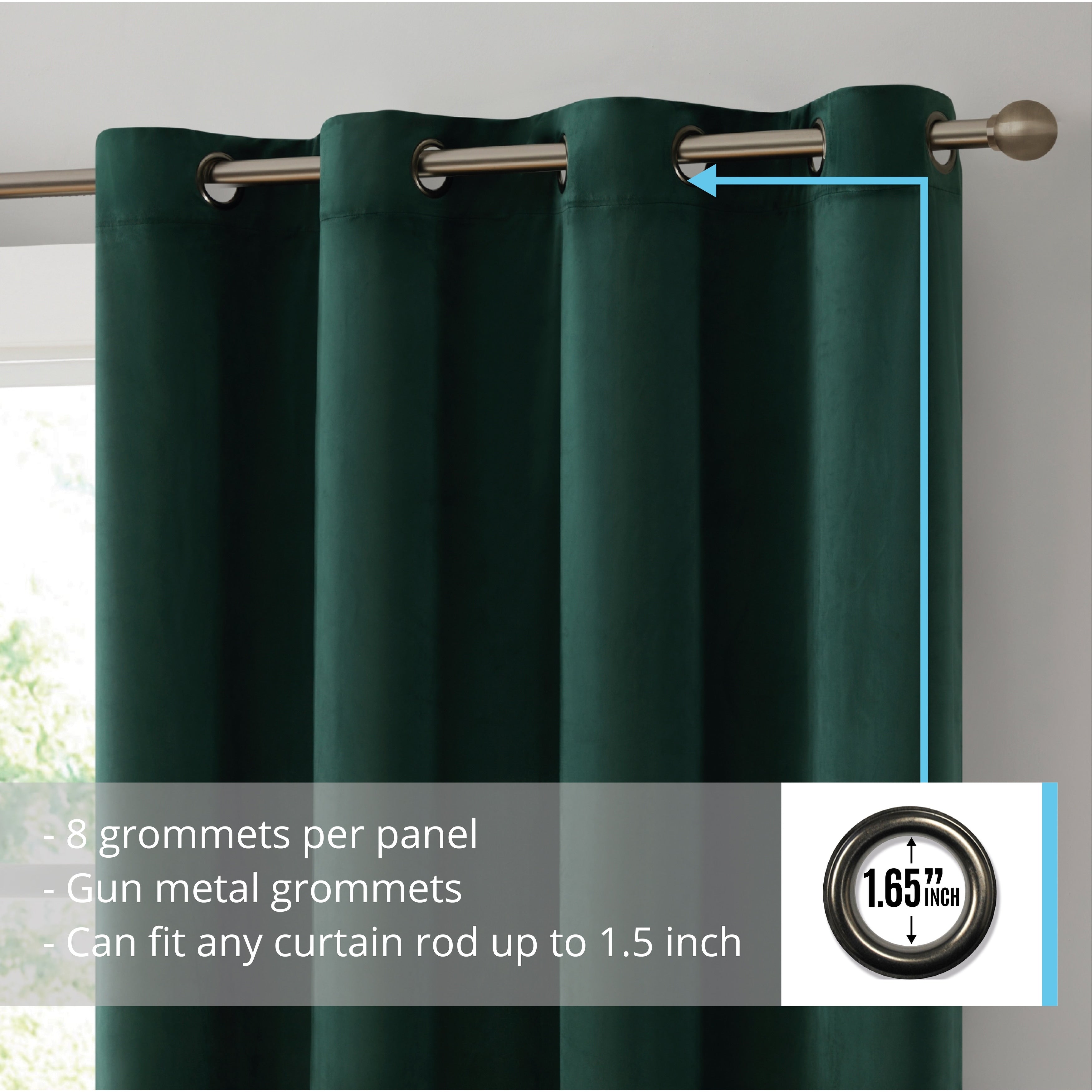 HLC.me Sawyer Premium Luxurious Lush Velvet Soft Light Filtering Grommet Window Curtains - Set of 2