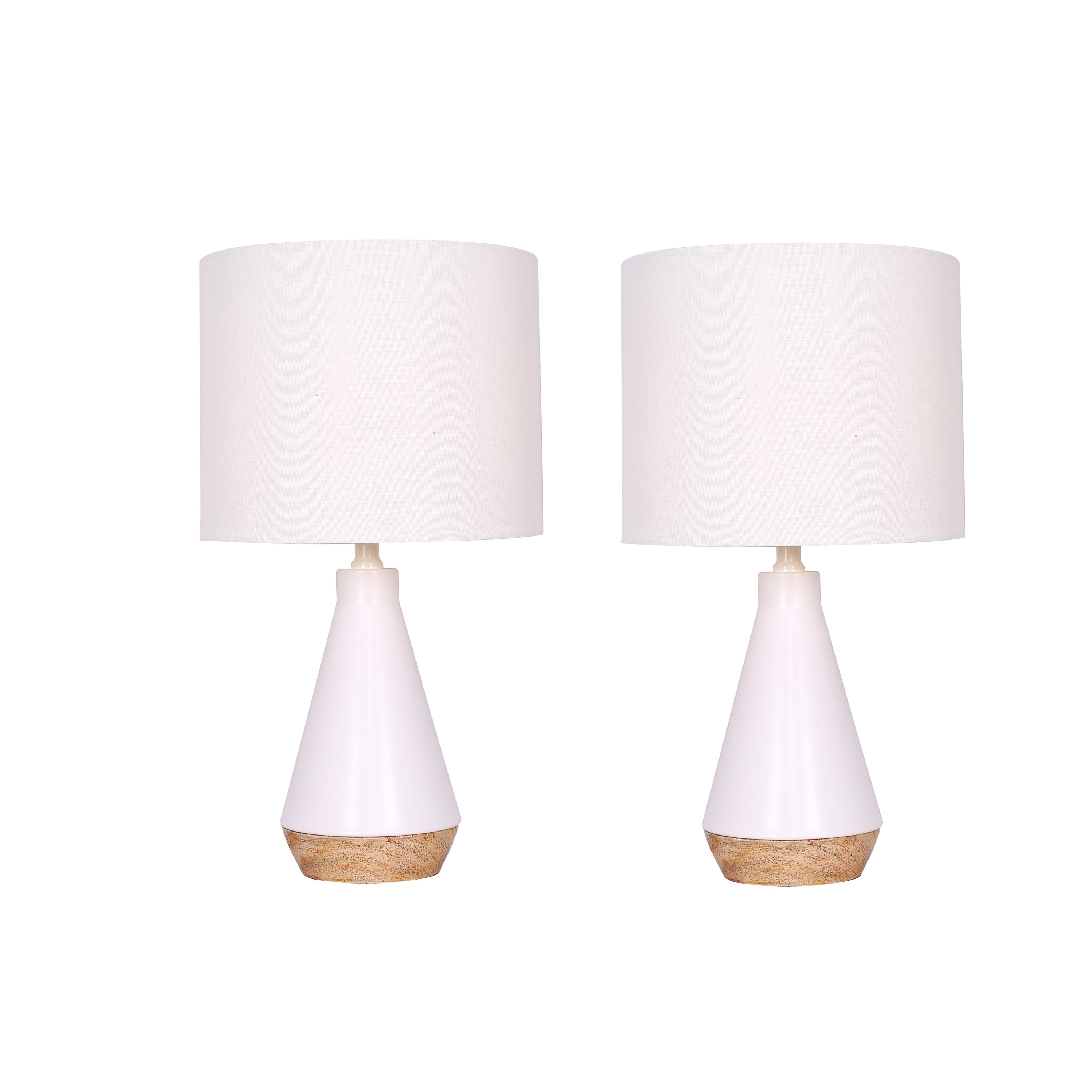 Elise White and Wood Grain Lamp - Set of 2