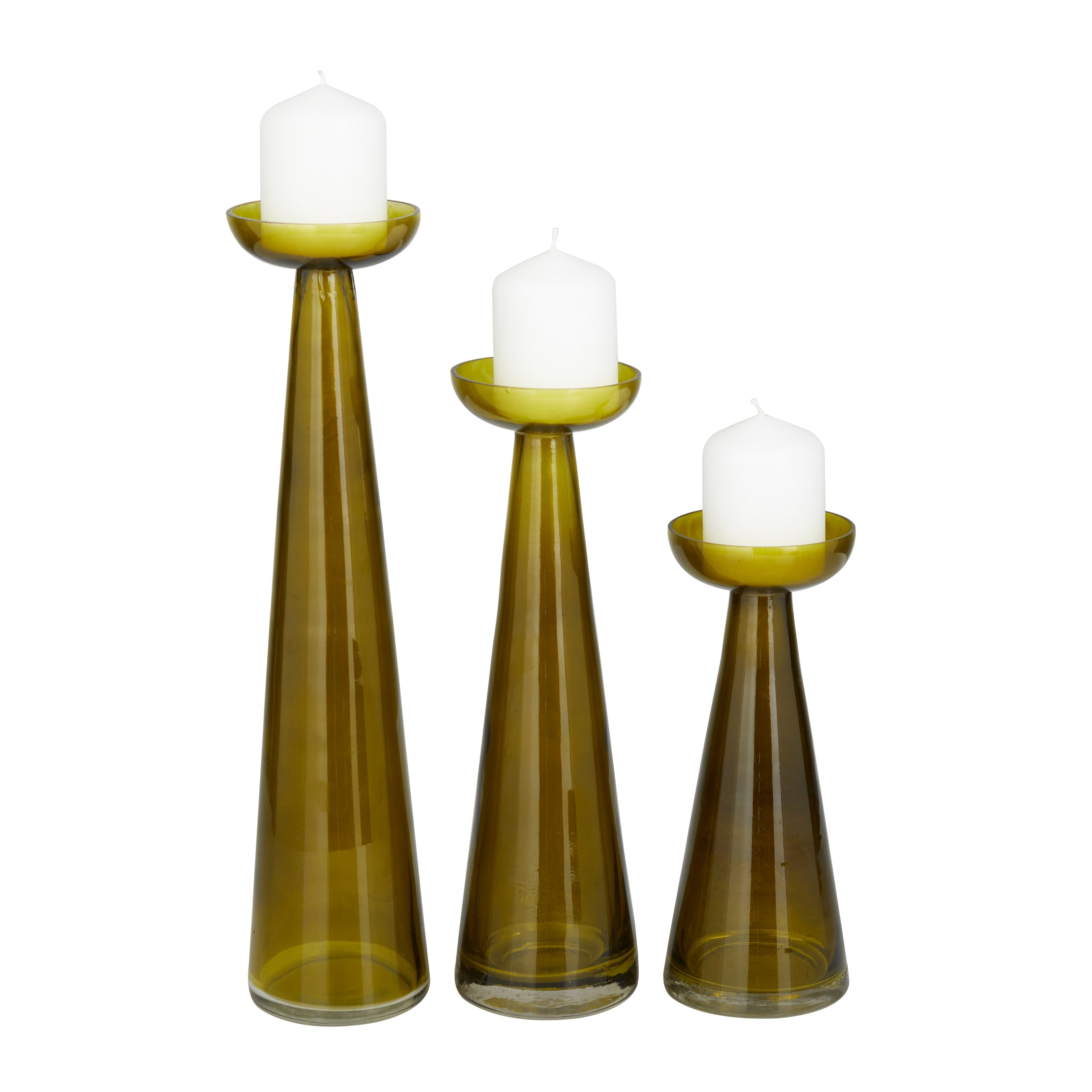 Gold, Clear, Green or Red Glass Pillar Candle Holder (Set of 3) - S/3 15, 12, 9H