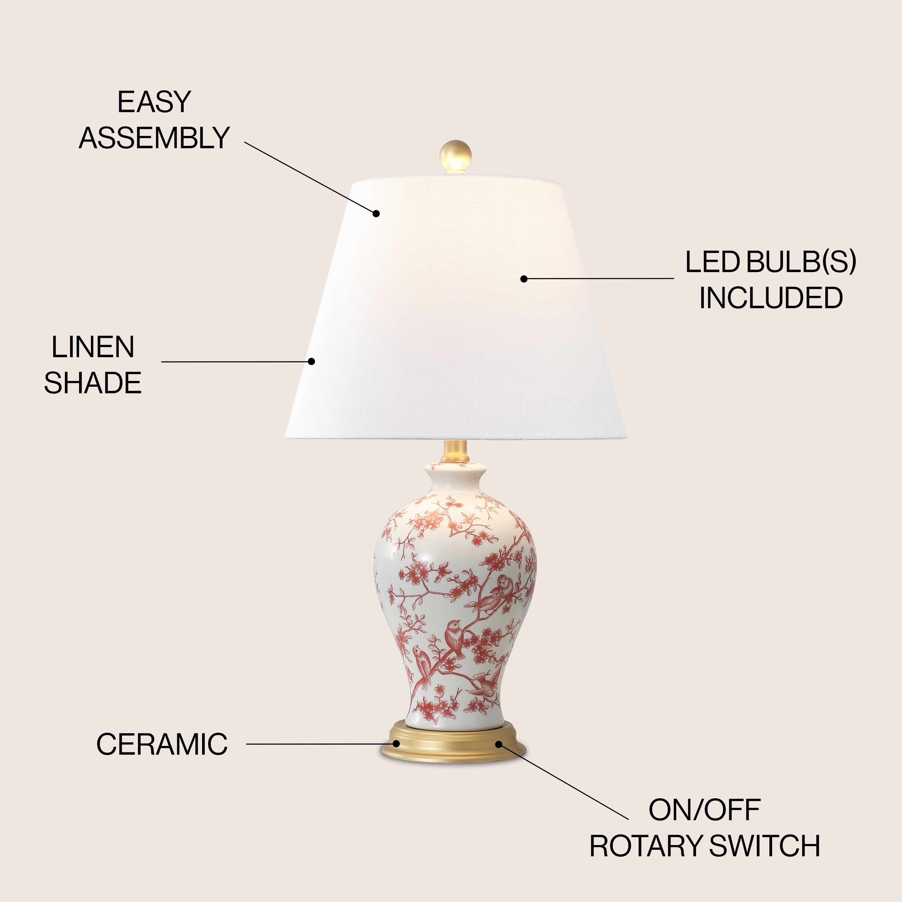 Grace 24 Floral LED Table Lamp, Multi/Brass by JONATHAN Y