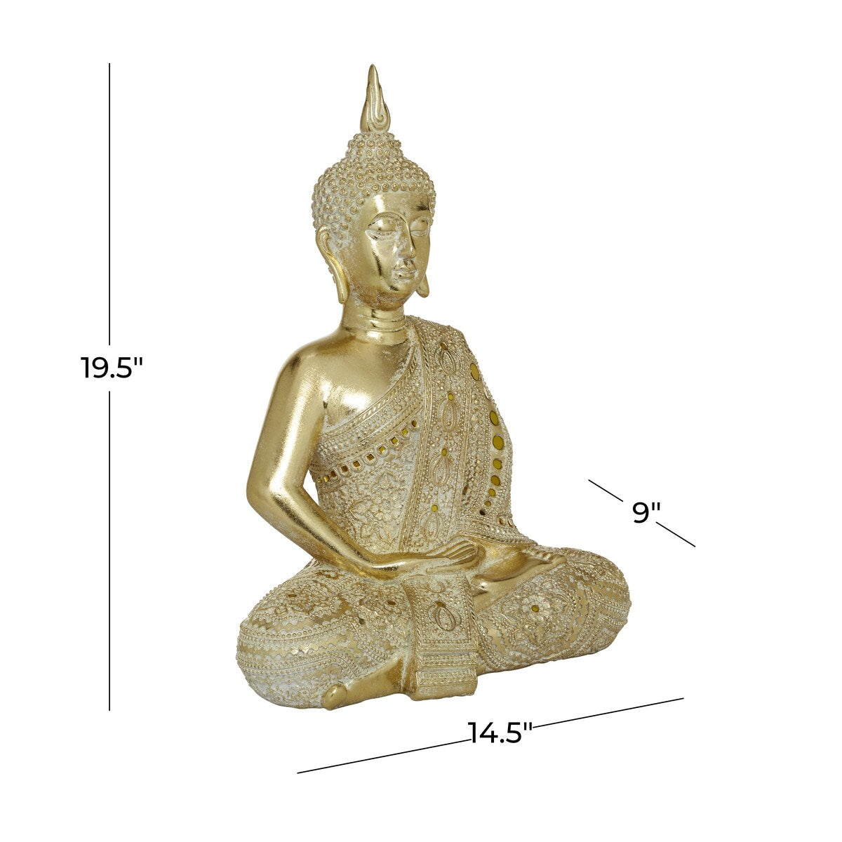 Polystone Buddha Meditating Decorative Sculpture with Intricate Carvings and Mirrored Embellishments - Gold - Roche River Decor