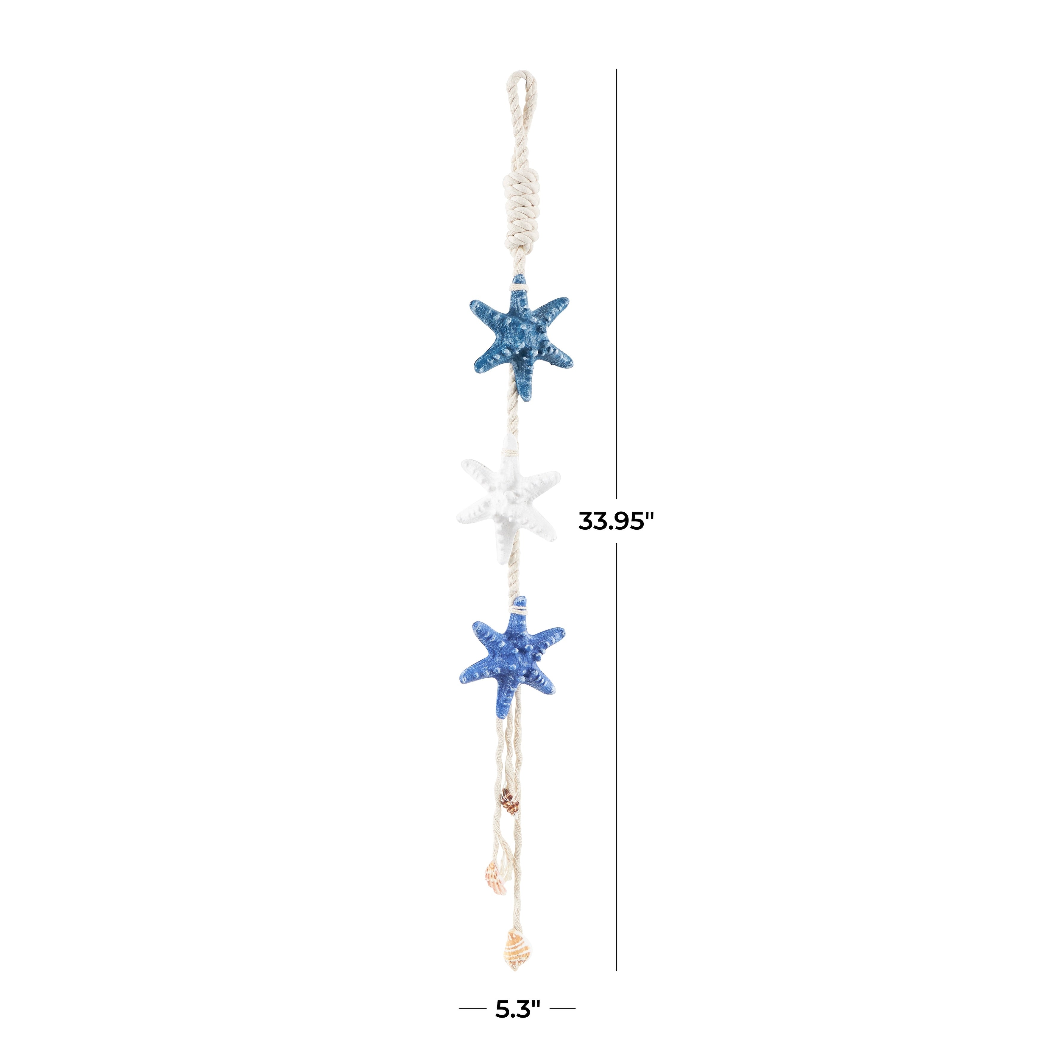 Cream Resin Handmade Layered Starfish Home Wall Decor with White Hanging Rope and Seashell Accents