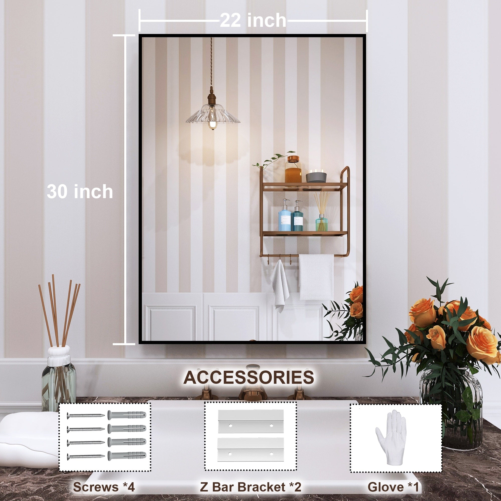 Aluminum Alloy Framed Wall Mounted Bathroom Vanity Accent Mirror in