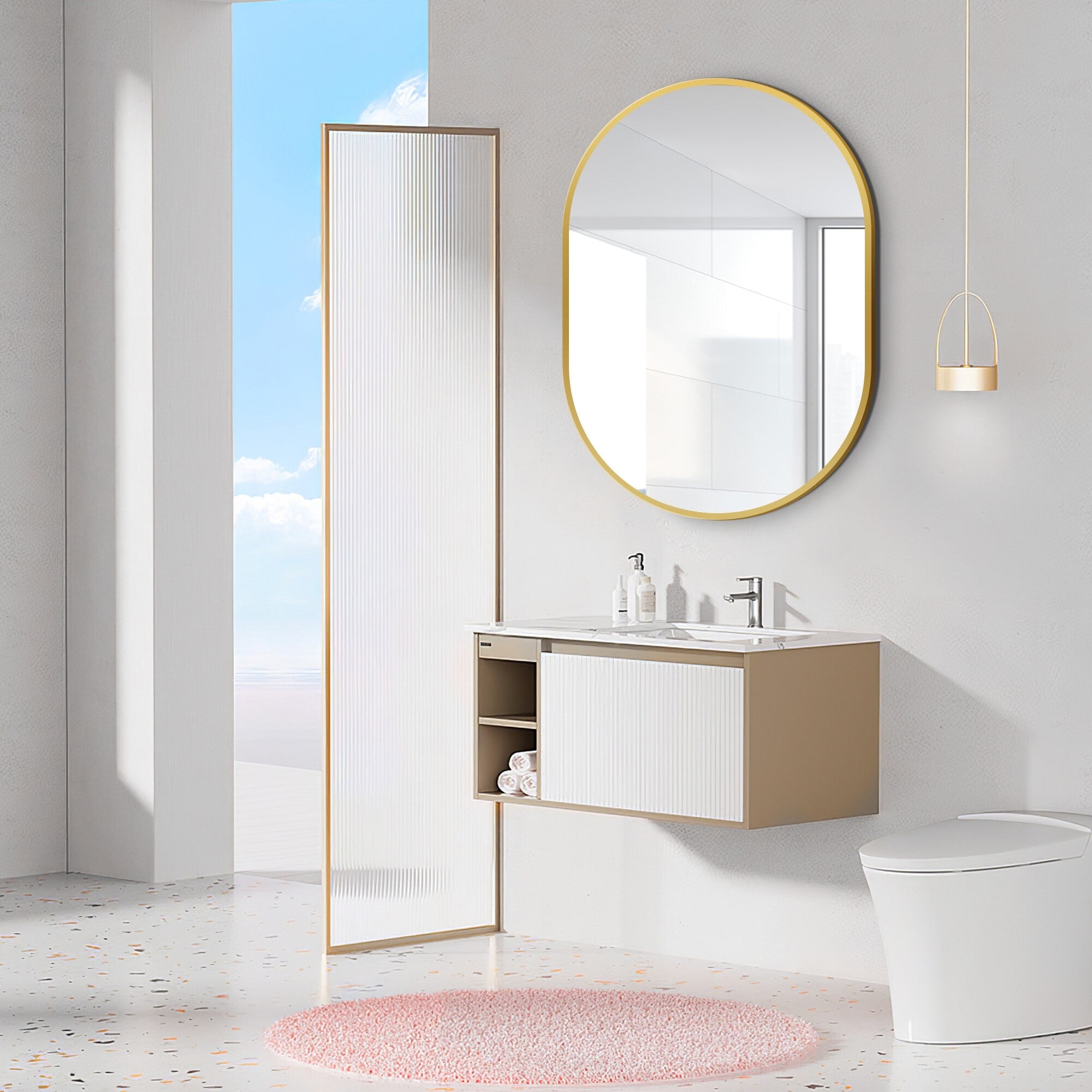 Small Oval Aluminum Framed Wall Bathroom Vanity Mirror